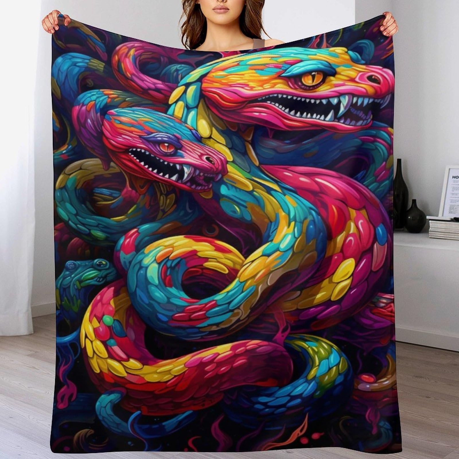Couverture serpent idée cadeau originale flannel douce pour garçon adulte