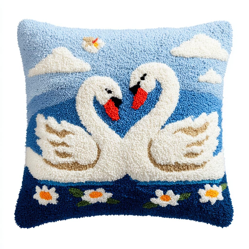 Taxpy Latch Hook Pillow Case Embroidery Kits, White Swan DIY Needlework Latch Hook Cushion Cover Kits,Sofa Cushion Cover,17x17inch
