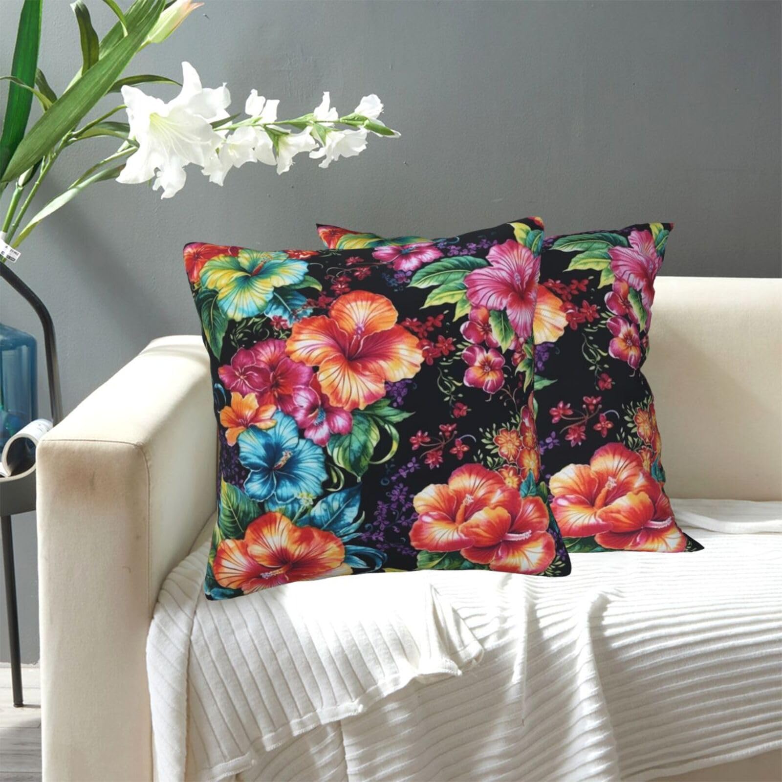 FekiLoot Decorative Throw Pillow Covers Modern Farmhouse Pillowcase Double Sided Cozy Cushion Cover for Sofa Couch Bed 18"X18" Beautiful Hibiscus Flower