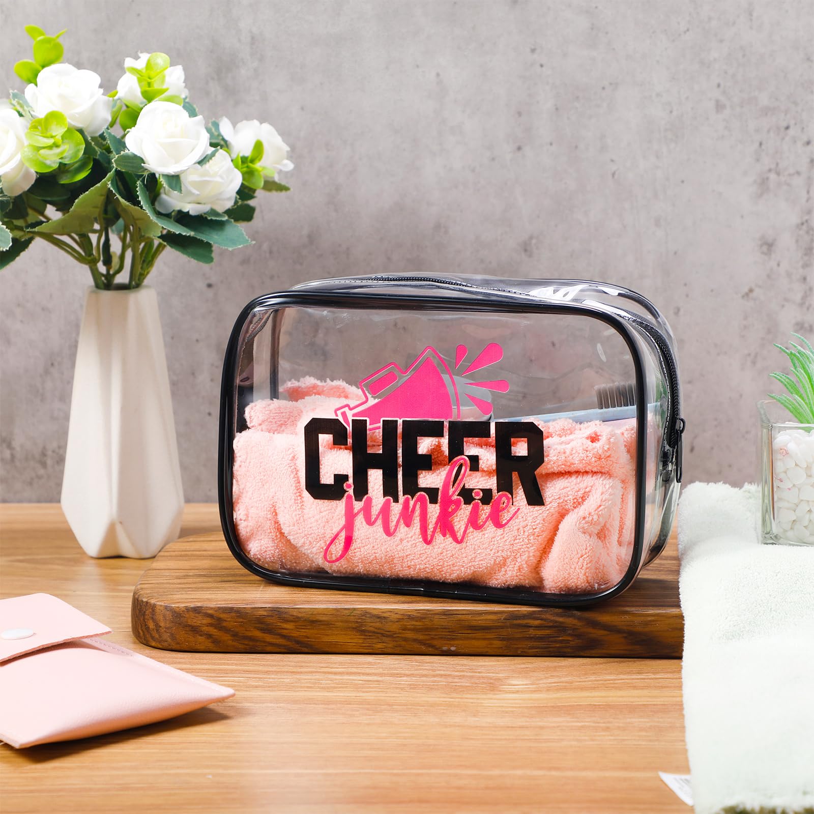 Abbylike 24 trousse impermeabili per cosmetici, 17,8 x 11,9 x 6,1 cm, trousse per cosmetici, articoli da toeletta con cerniera, custodia trasparente con cerniera per donne, Natale., Cheerleader