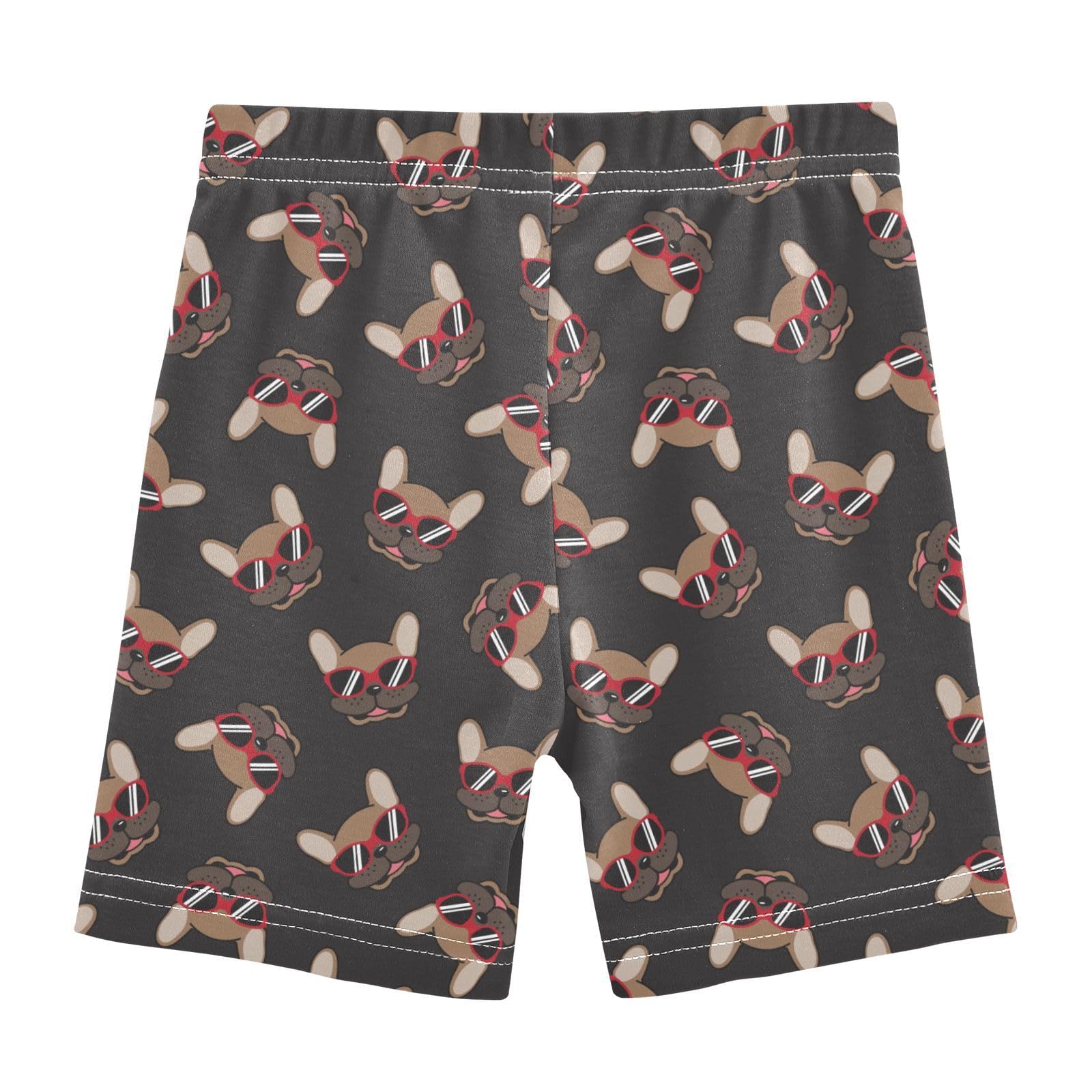 JHKKU Girls French Bulldog Shorts Cotton Cartwheel Bike Kids Biker Under Dress Dance Short Girl Clothes 5T