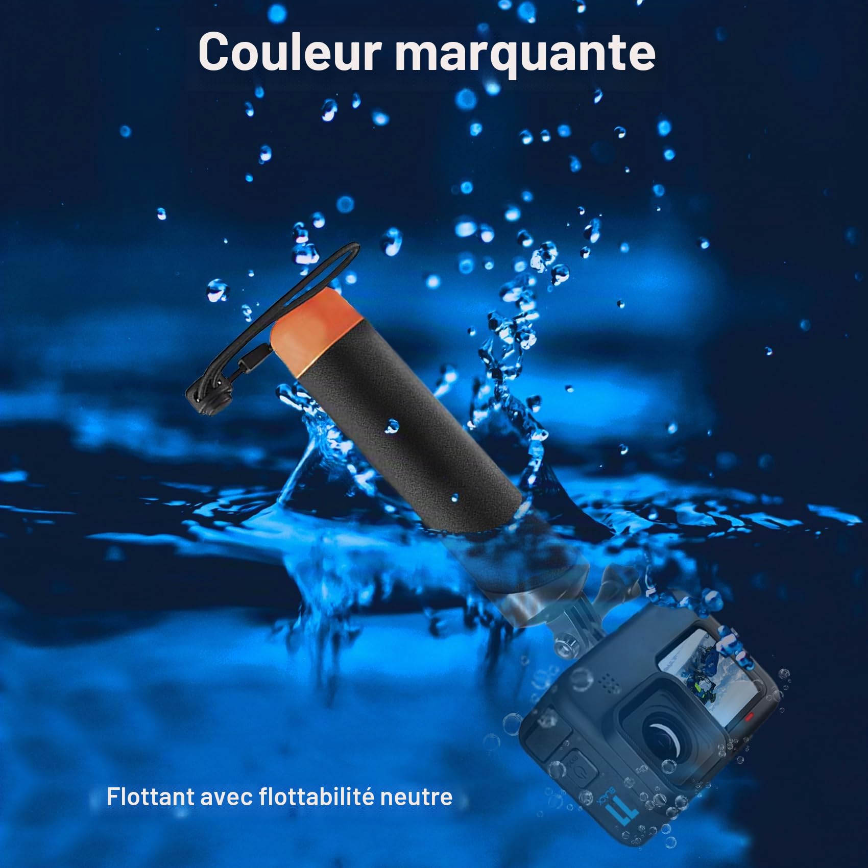 FitStill Monopode étanche avec poignée flottante + corde en acier Cored de sécurité pour caméras d'action Go Pro Hero Session DJI Osmo plongée sous-marine Selfie Stick