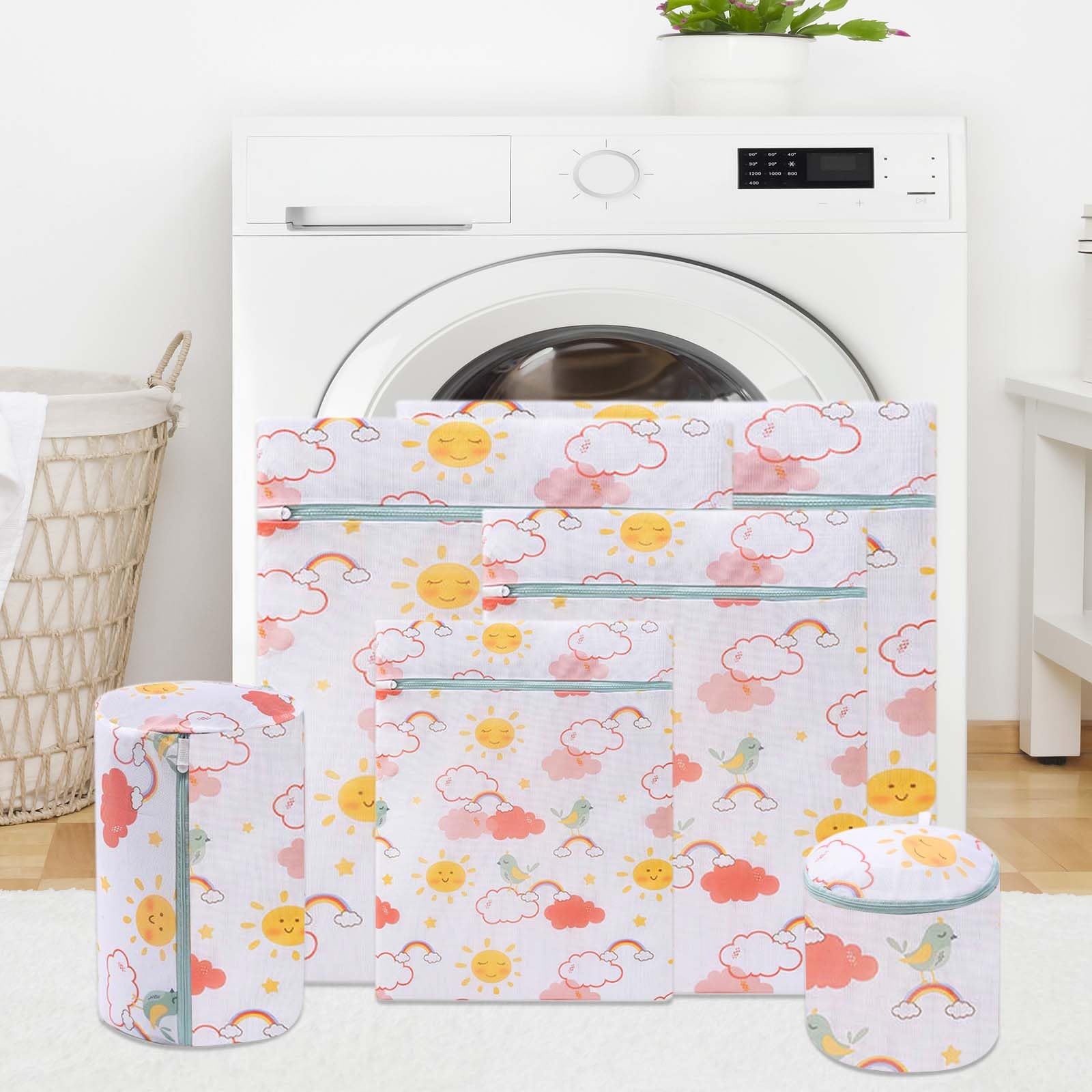 6er-Pack Netz-Wäschesack, strapazierfähige Polyester-Waschbeutel für Feinwäsche, 6 Größen (XL/L/M/S/zylindrisch/BH), schützt Blusen, Strumpfwaren, Babykleidung, sicherer Reißverschluss