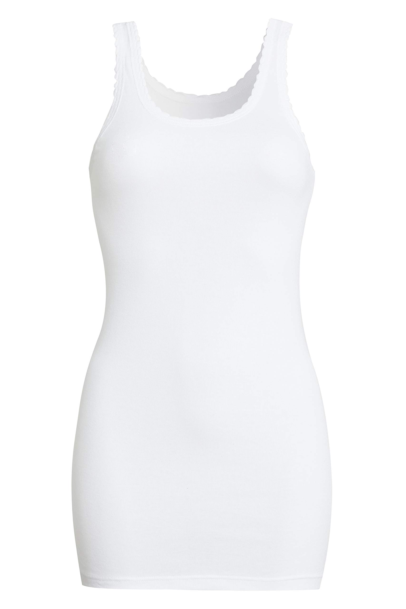 con-ta Conta Achselhemd lang Spar-Pack (1er,3er,5er Pack), Top mit Spitze für Damen, Unterhemd in Feinripp, Trägertop aus Baumwolle, weiß | Gr.: 38/S - 62/10XL