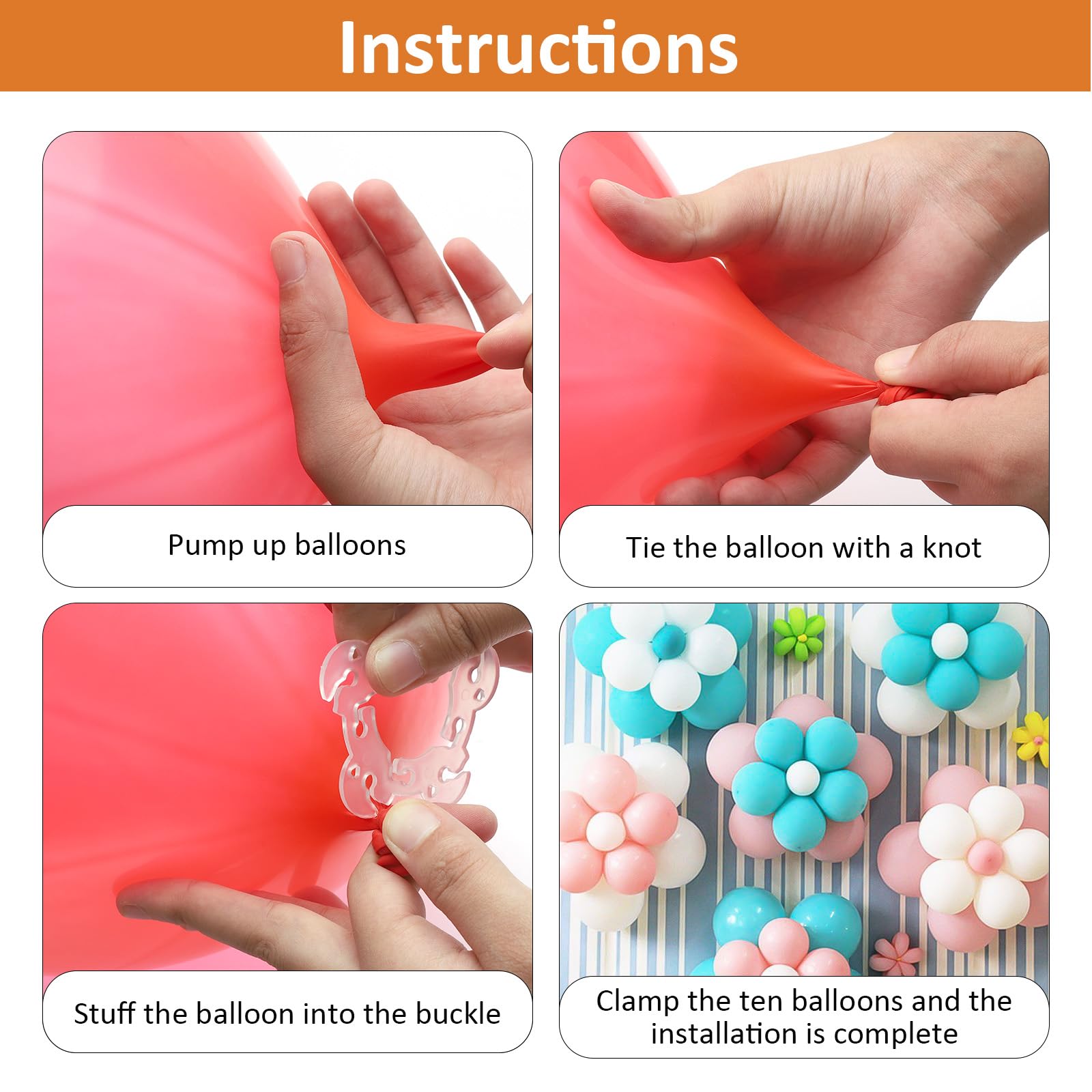 Support Arche à Ballons Lot De 60 Clips Pour Arches De Ballons Blancs - Supports De Fermeture, 6x6 Cm, Réutilisables, Pour Fêtes Et Événements Accessoire Décoration Fête