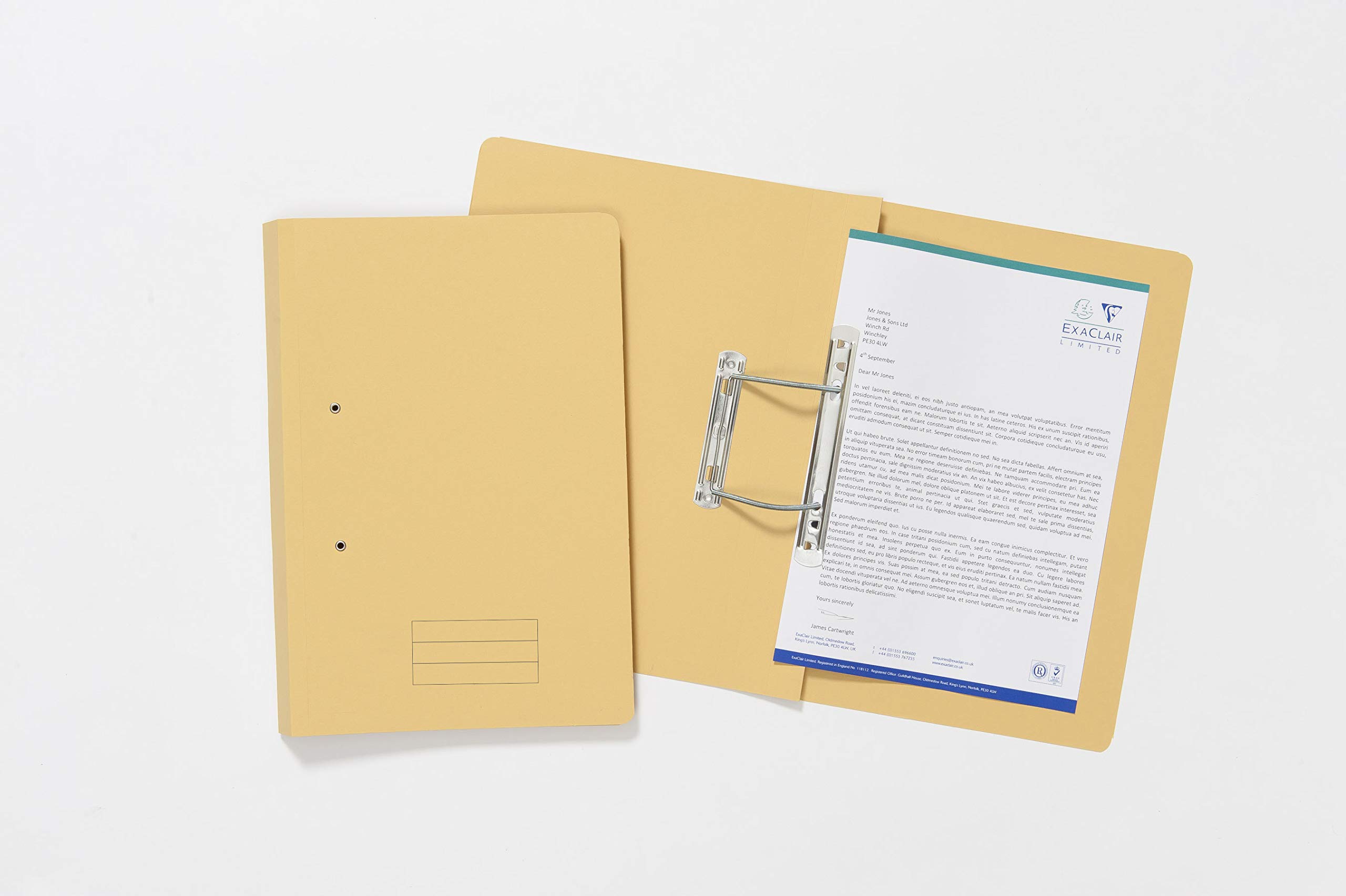 Exacompta - Ref TFM50-YLWZ - Spiral Files for Punched Papers, A4 & Foolscap, 285gsm Medium Weight Premium Manilla, 350mm x 250mm, Metal Spring Mechanism - Yellow, Pack of 50