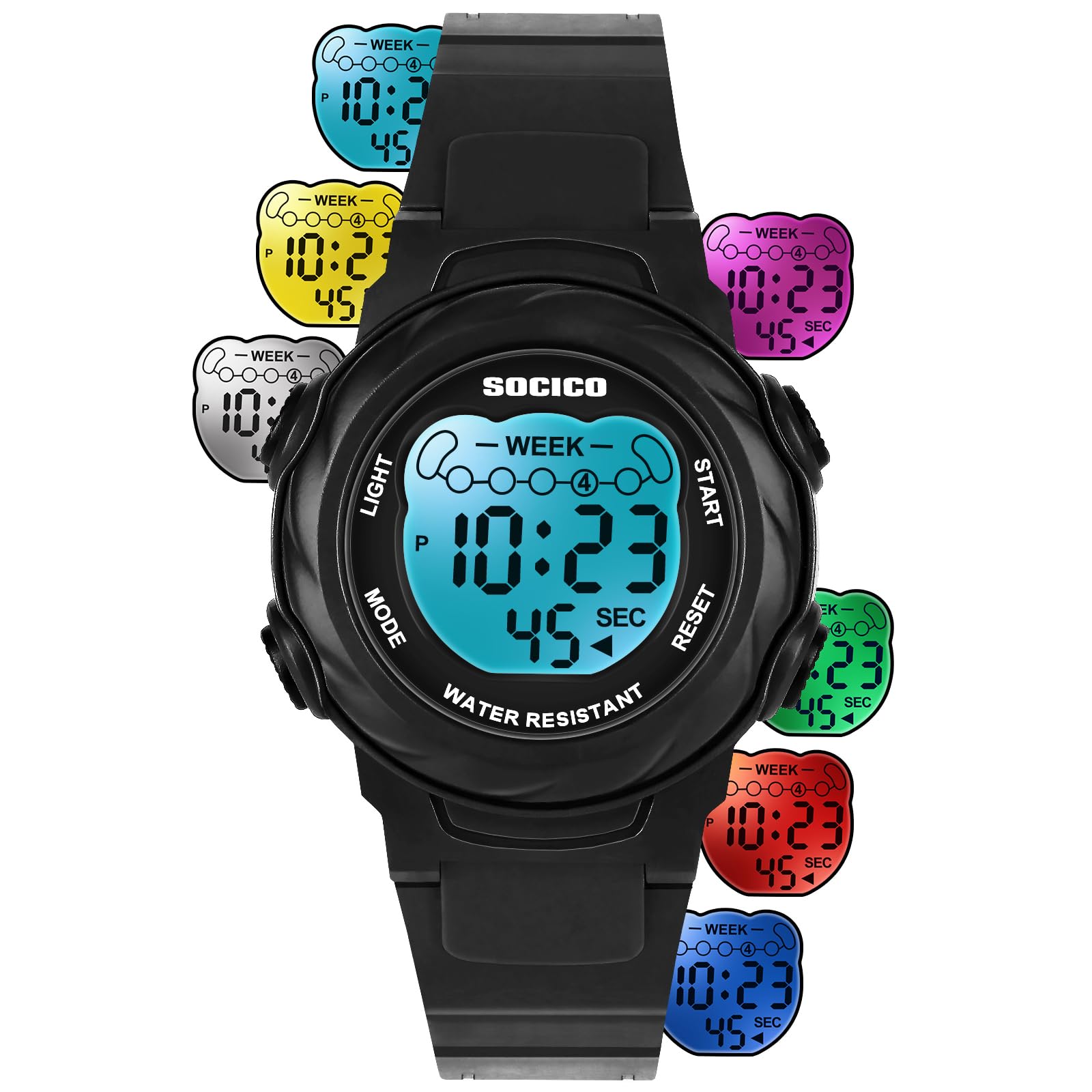 SOCICO Kids Digital Watch 50M Waterproof &amp; 7 Color Lights for Boys Girls