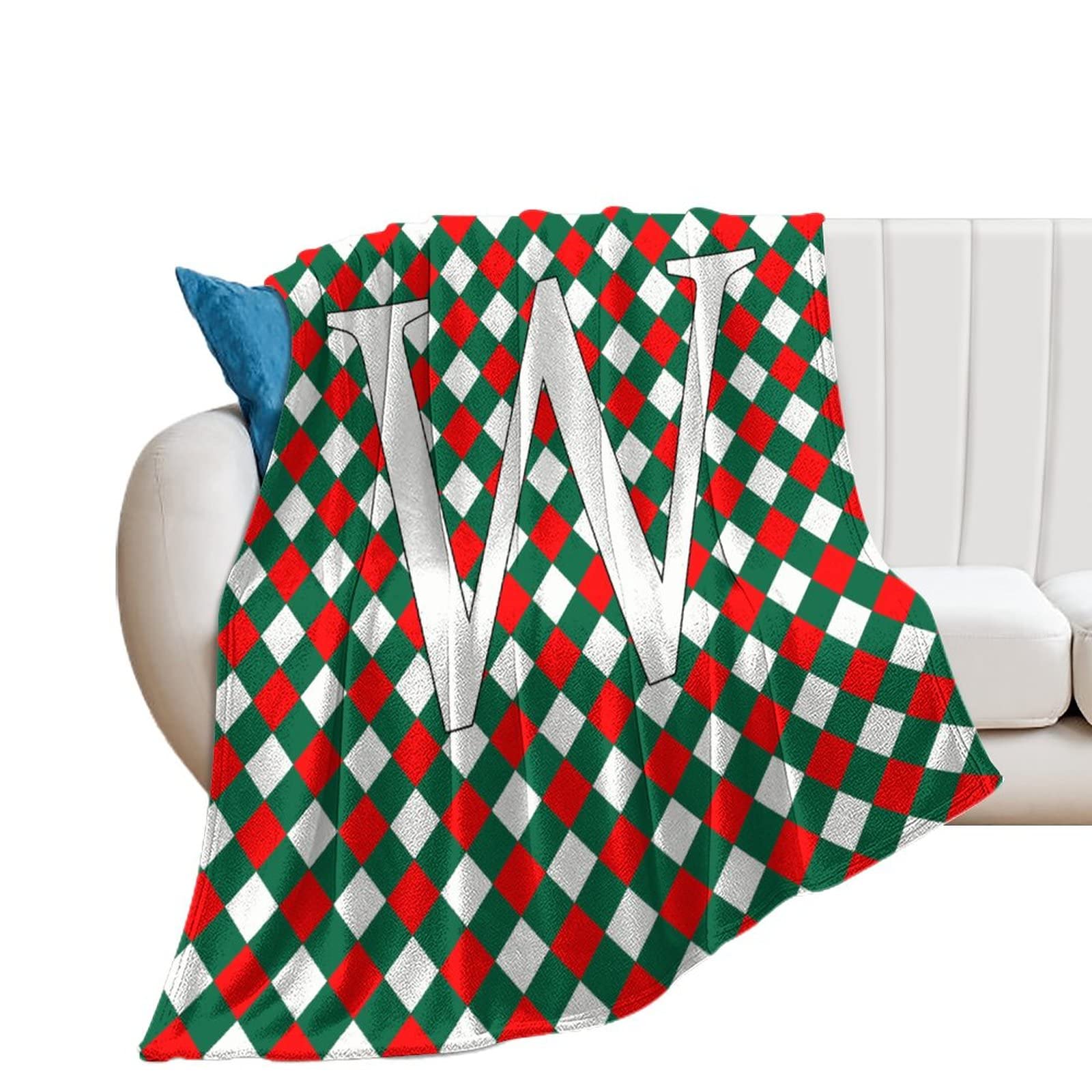 Plaid buffle monogramme W couverture chaude flanelle 178x203 cm pour grand lit et canapé salon