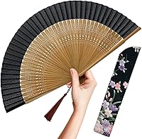 Vista 19 de OMyTea Ventilador de mano plegable para mujer, ventilador chino japonés plegable (bambú sexy, leopardo)