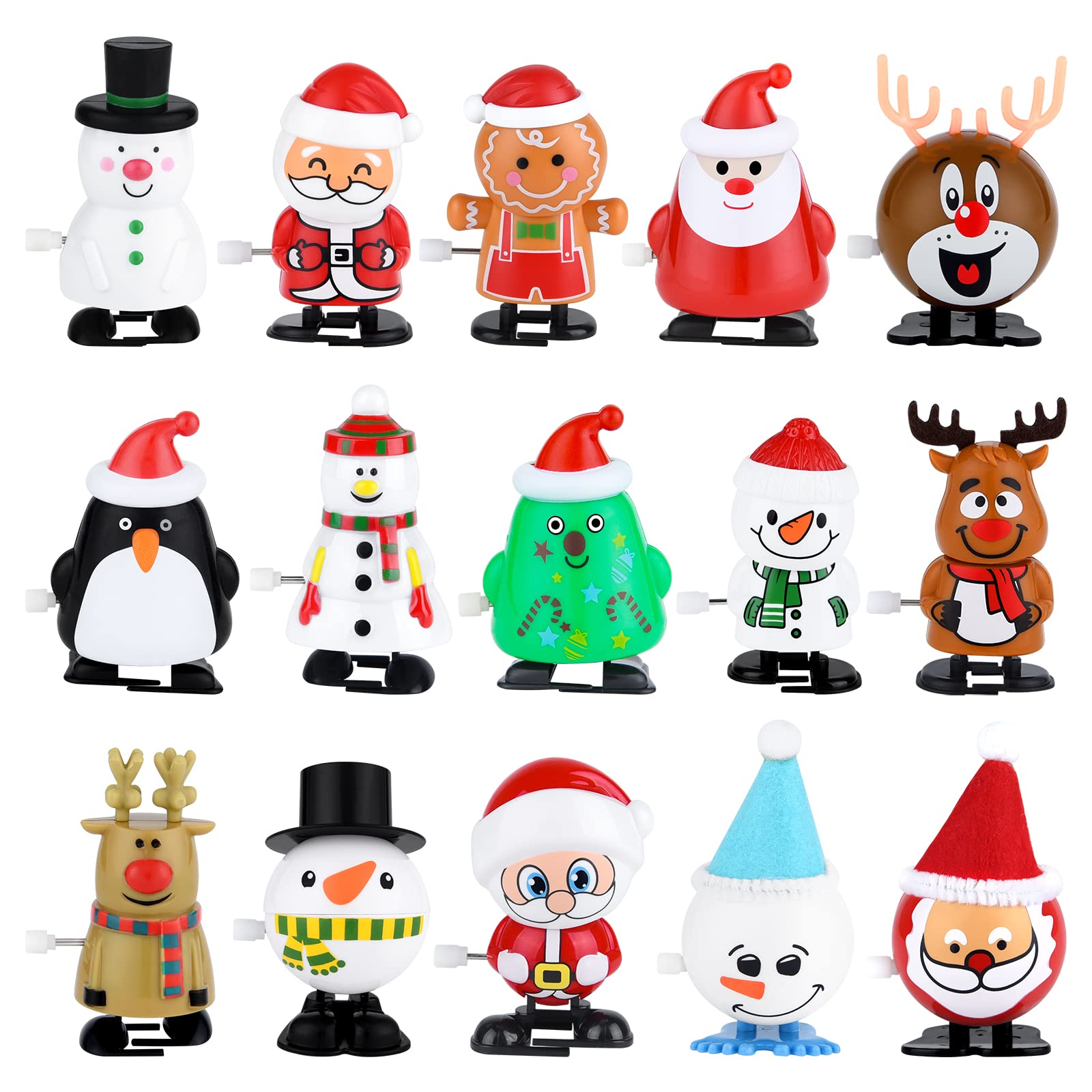 ELECLAND 15 Pcs Christmas Wind Up Toys Set Reindeer Snowman Penguin Secret Santa Gifts for Christmas Party Favours Xmas Stocking Fillers