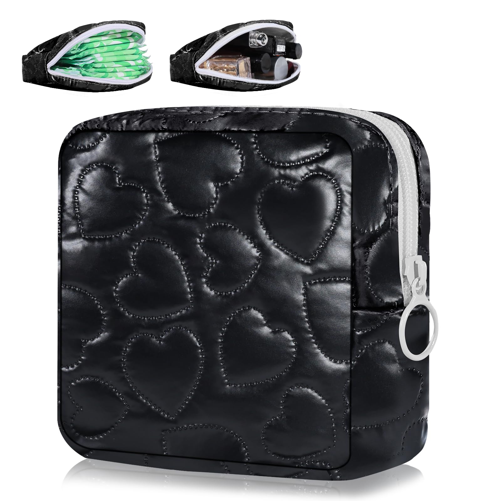 Sanitary Napkin Storage Bag Soft PU Leather Sanitary Pad Bags for Period Teen Period Pads Pouch for Panty Liners, Tampons, Menstrual Cup - Black