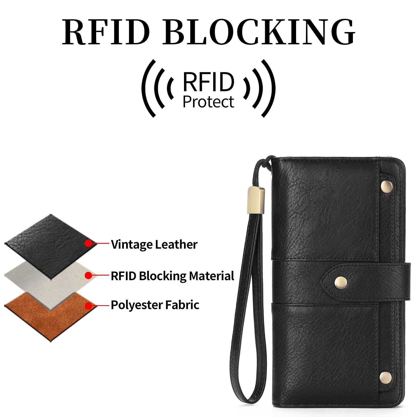 FALAN MULE Womens Leather Wallet Large Capacity Bifold RFID Blocking Card Holder with Zipper Coin Pocket