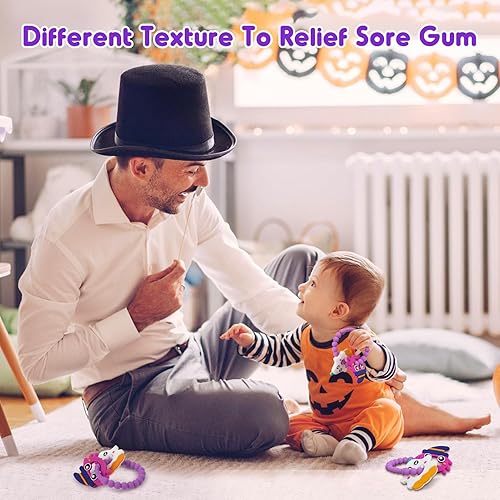 Miniatura 5 de Juguete de dentición de bebé de Halloween de 3 a 12 meses, anillo de dentición de Halloween, juguete de dentición de fantasma blanco y calabaza,