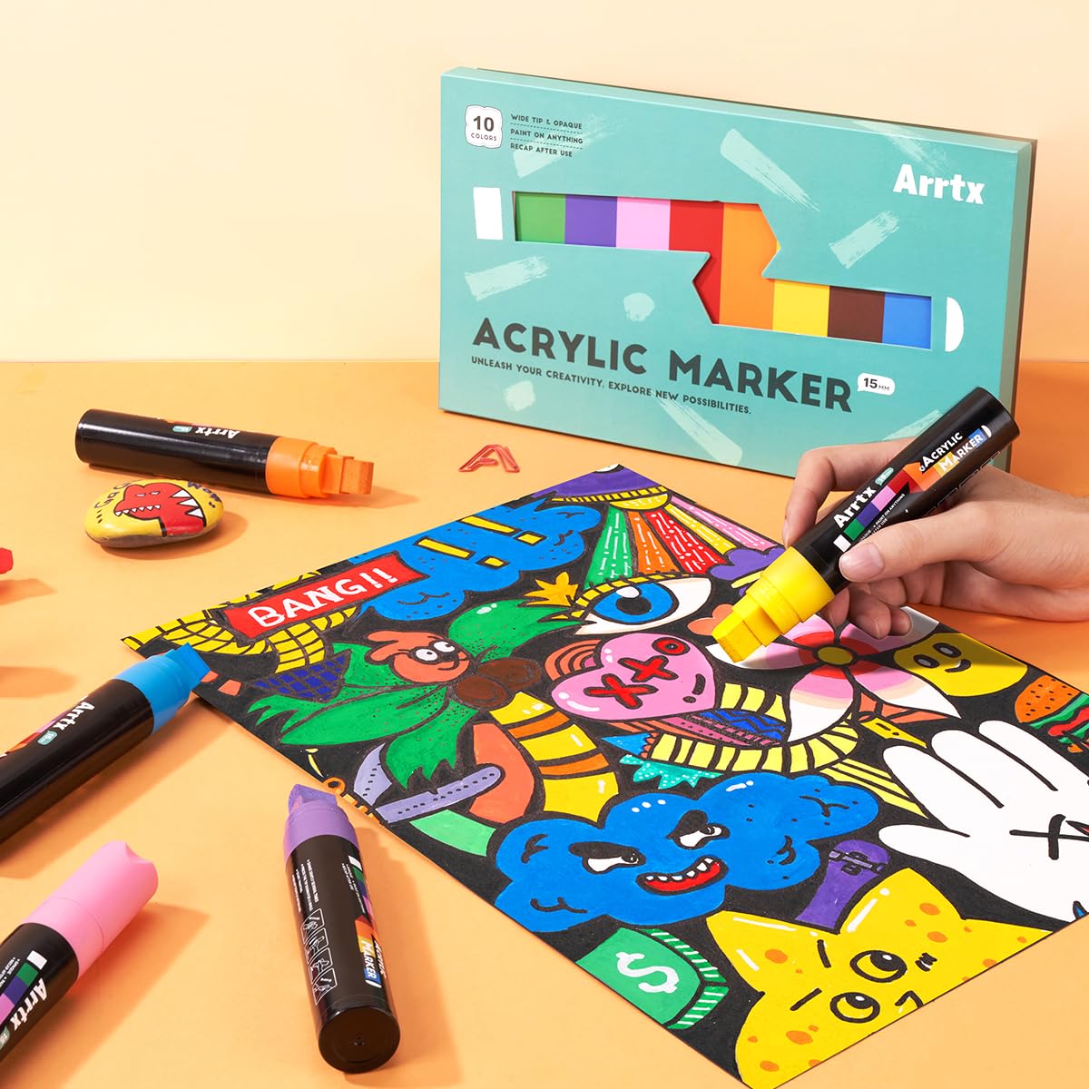 Amazon | Arrtx アクリルペイントペン、15mm太字角芯 アクリルマーカー