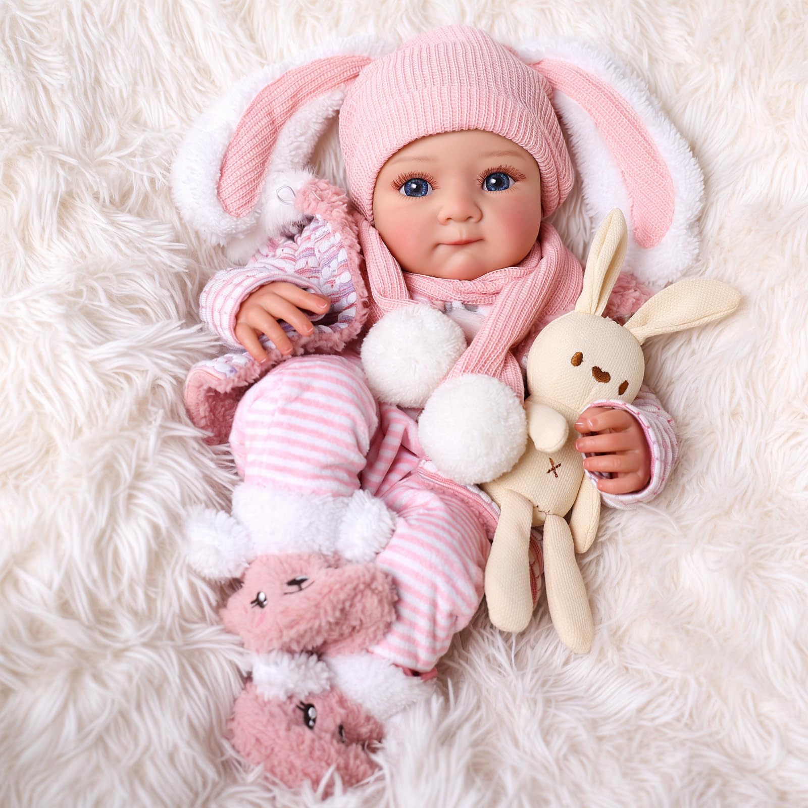 JIZHI Bambole Reborn Realistica 43cm Corpo Tessuto Capelli Dipinti Scatola Regalo Bambini +3 anni