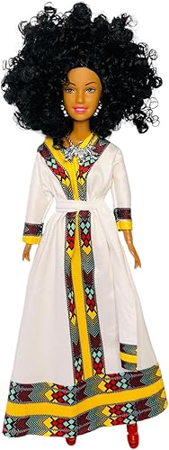 Liyu Habesha Muñecas Maya en vestido largo y cabello rizado