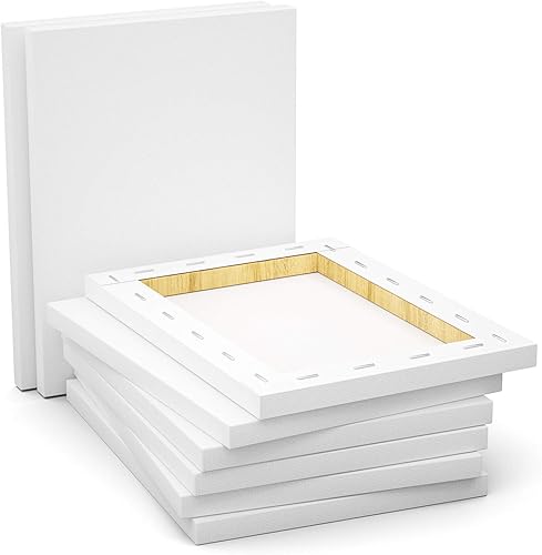 Miniatura 67 de GOTIDEAL Lienzos estirados para pintura, 12 x 12 pulgadas, juego de 7, blanco imprimado, 100% algodón, lienzos cuadrados de arte en blanco