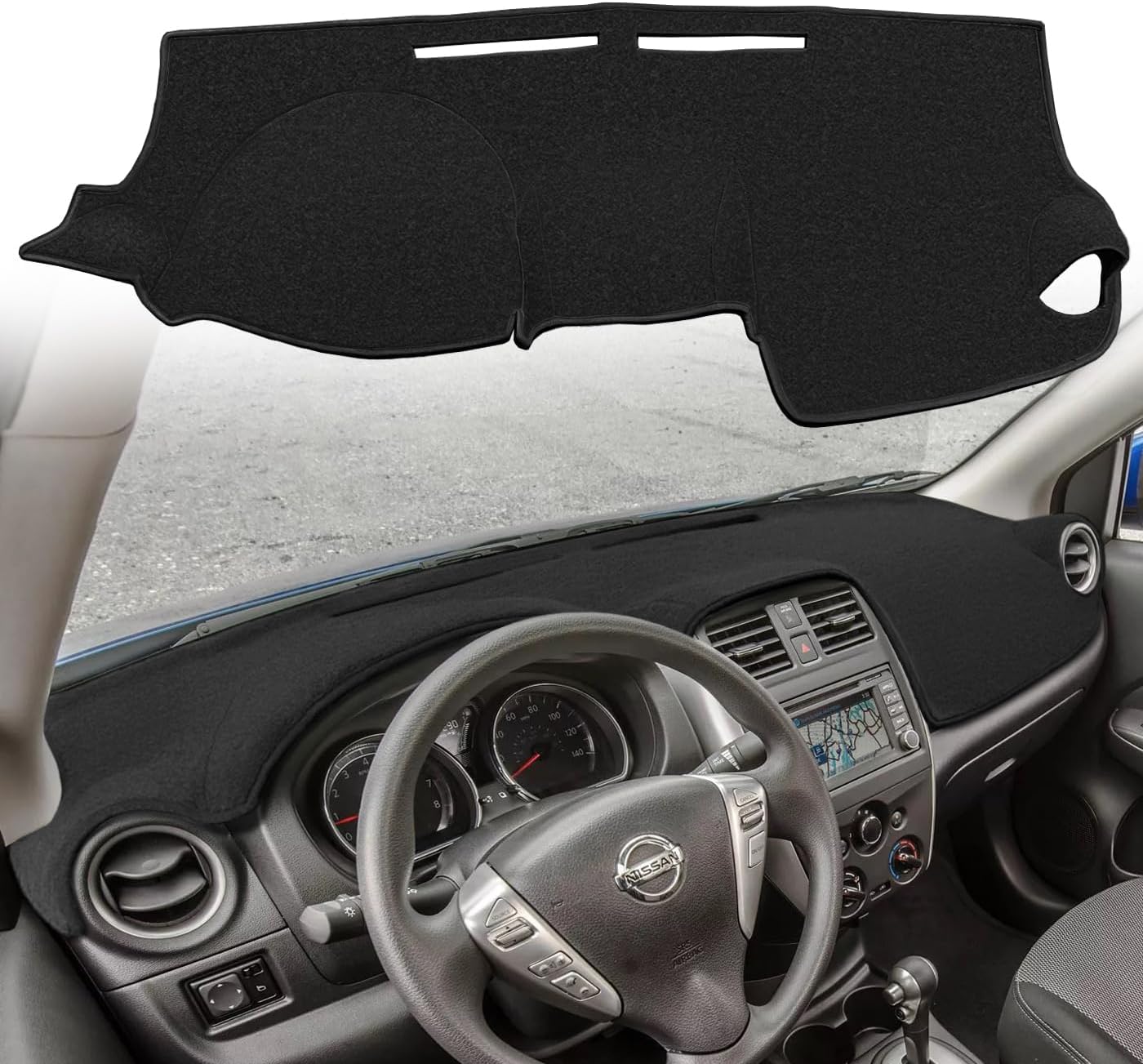 Dash Cover Mat Custom Fit for Nissan Versa Without Sensor Dashboard Pad Cap Carpet Protector K367 (Black)