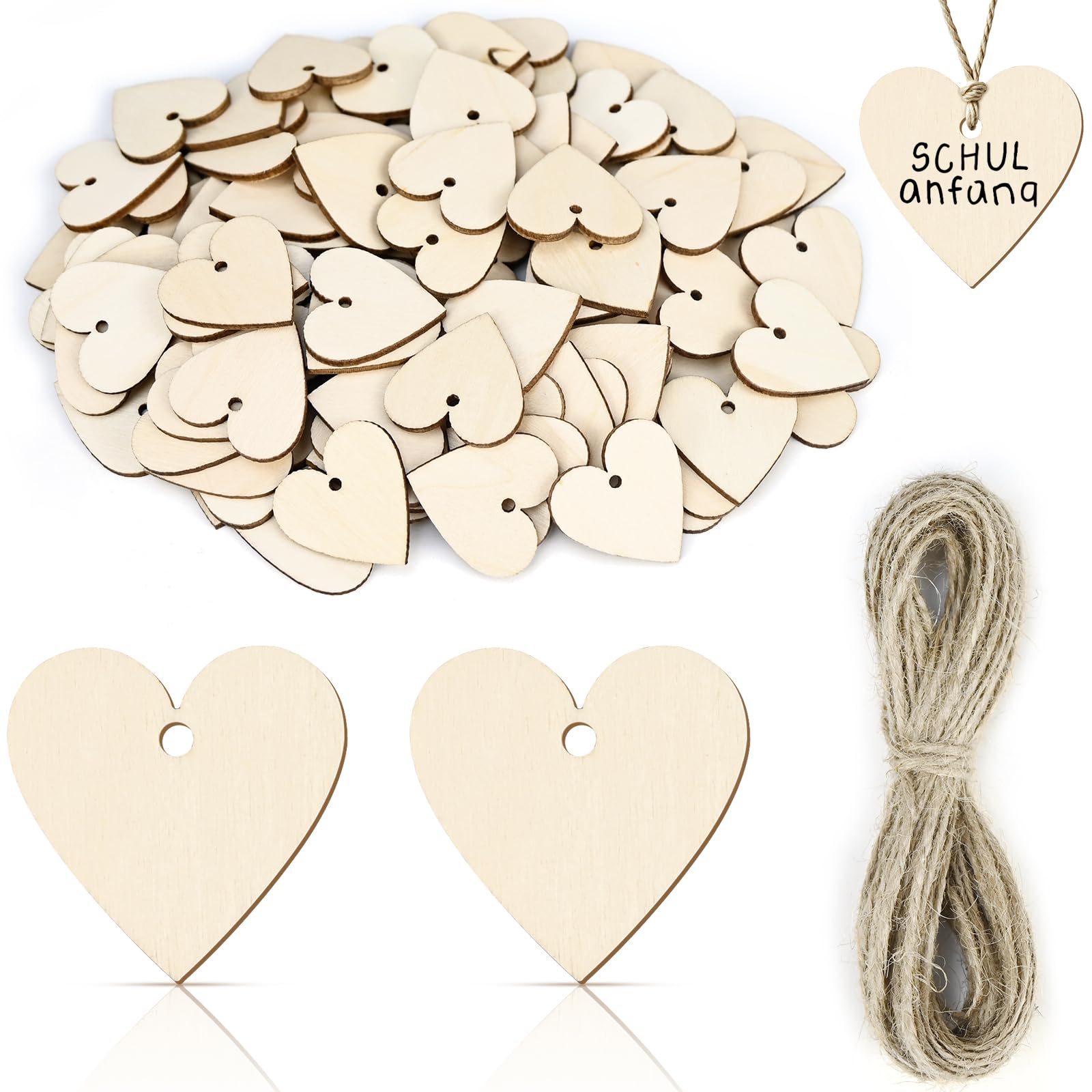300 Petits Cœurs En Bois à Décorer - Idéal Mariage, Fête, Déco DIY - Avec Ficelle De Jute Incluse
