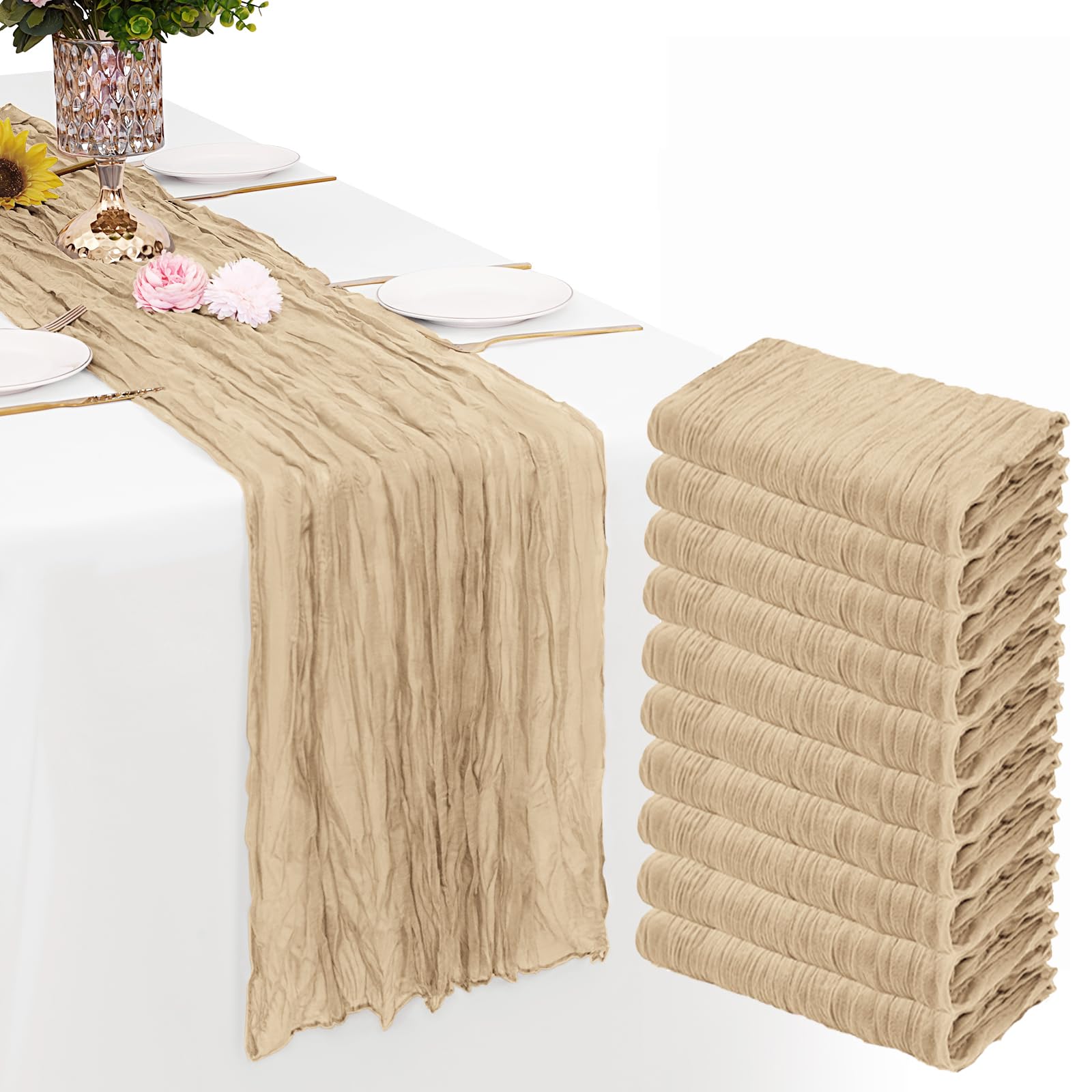 Photo 1 of 10 Pack Sage Green Cheesecloth Table Runner Gauze Rustic Sheer 35 x 70 inch Sage Cheese Cloth Table Runners for Wedding Party Bridal Shower Decor