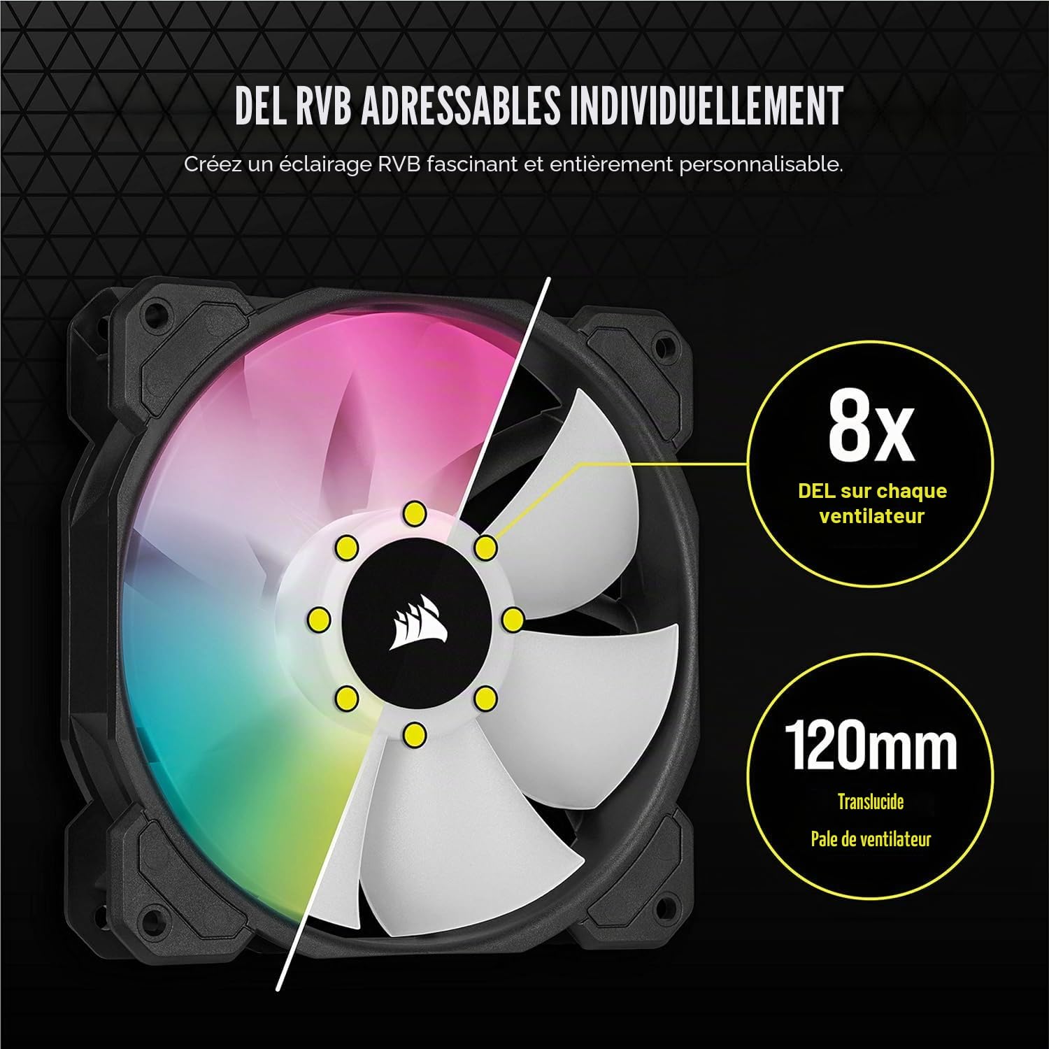 Corsair Ventilateur PWM iCUE SP120 RGB ELITE Performance 120 mm Noir