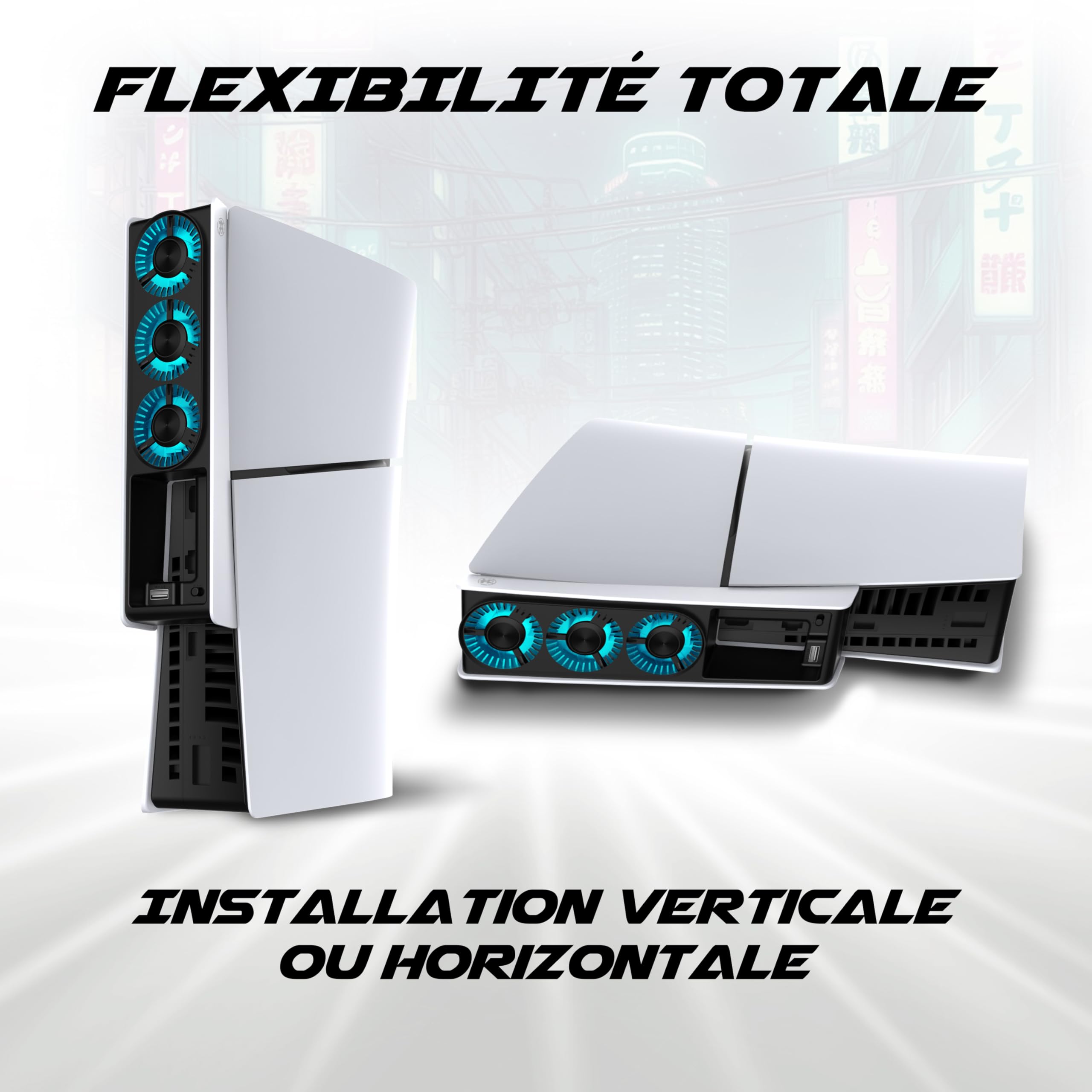Akuma Cyber W02 - Ventola retroilluminata compatibile con PS5 Slim con 3 ventole e una porta USB 3.0 esterna, colore: Bianco
