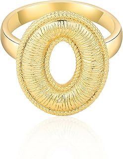14K Gold Rings for Women, Fashion Signet Statement Chunky Rings Gold Bands Ring Wide Mixted Metal Round Rings Cocktail Jewelry Gifts for Her
