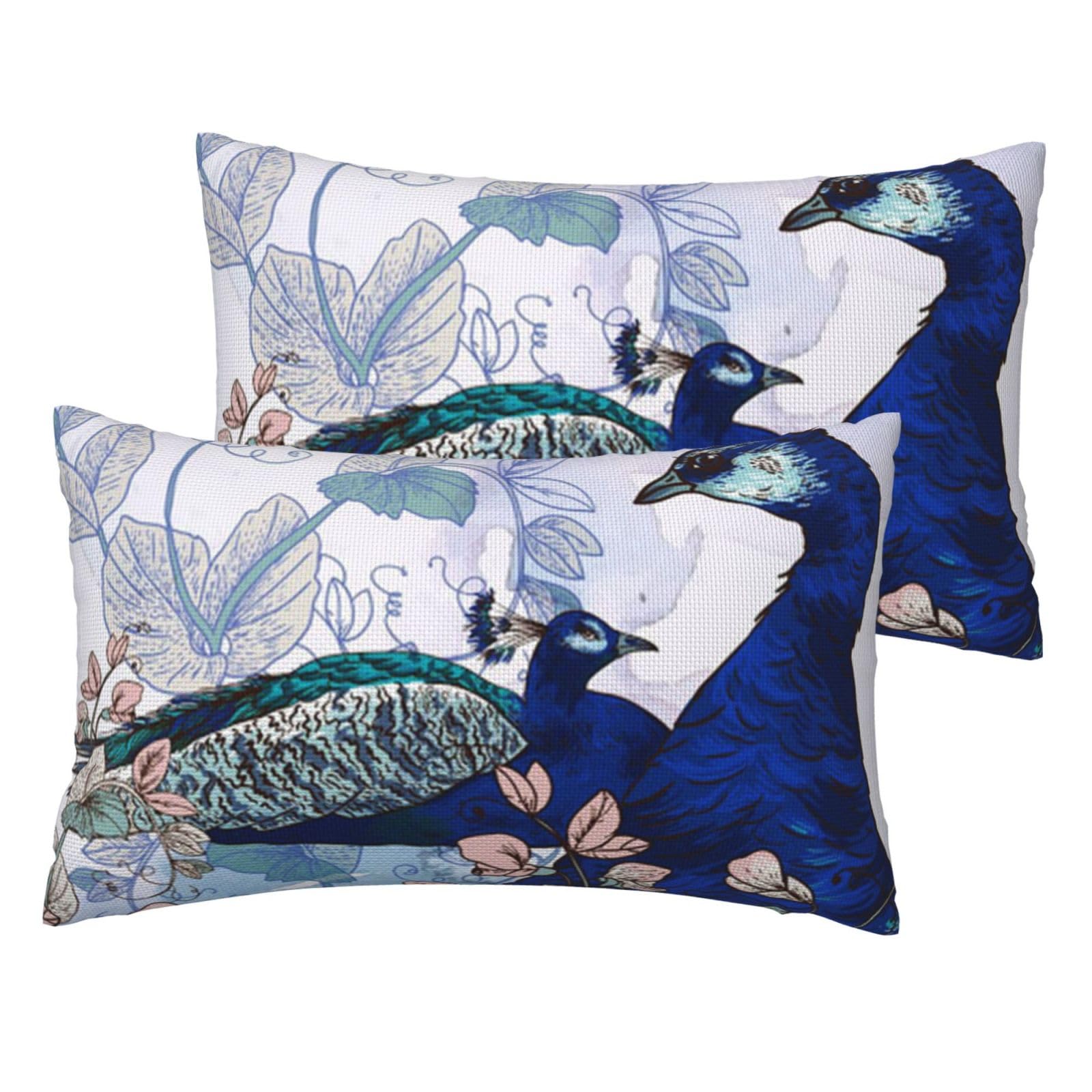 Taies d'oreiller en lin avec imprimé floral paon pour lit d'adulte
