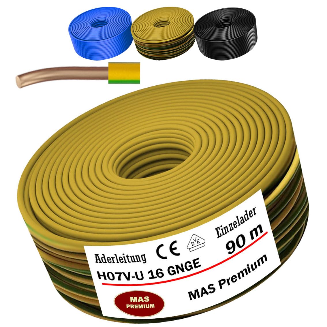 MAS Premium da 5 a 100 m, conduttore a filo H07 V-U 1 x 16 mm², colore marrone, cavo singolo rigido (90 m)