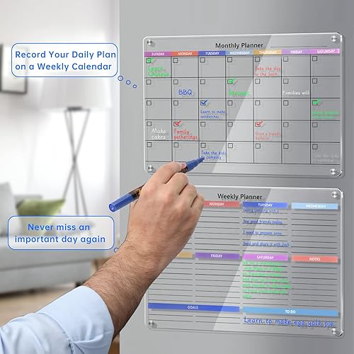 Miniatura 6 de Calendario magnético acrílico para nevera 17 x 12 pulgadas pizarra de calendario transparente de borrado en seco para refrigerador calendario