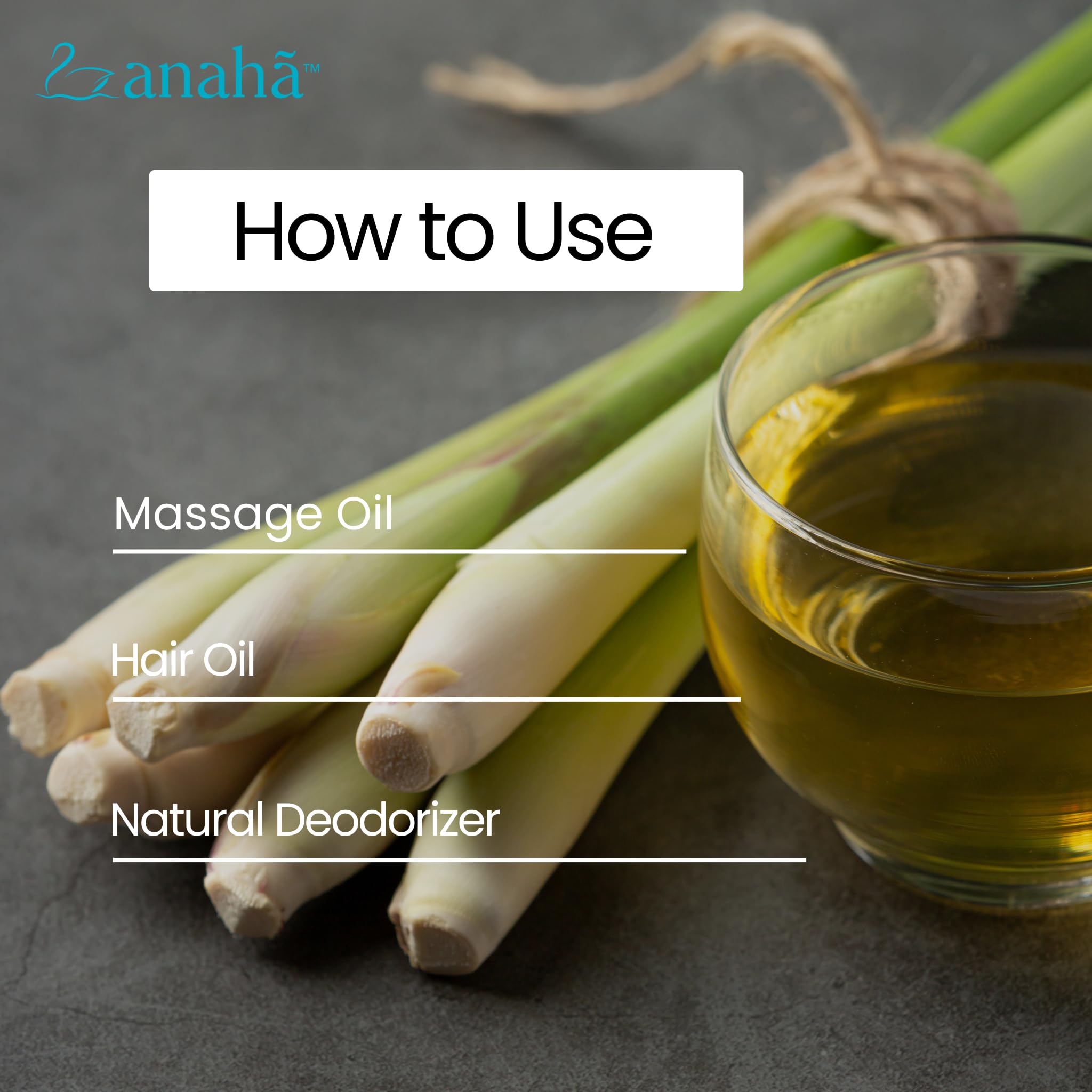 Anaha Lemongrass Essential Oil (30 ml) | Indian-Origin, 100% Pure, Steam Distilled | Therapeutic Grade Perfect for Skin, Hair and Diffusers | Natural Insect Repellent | Glass Bottle with Dropper 2