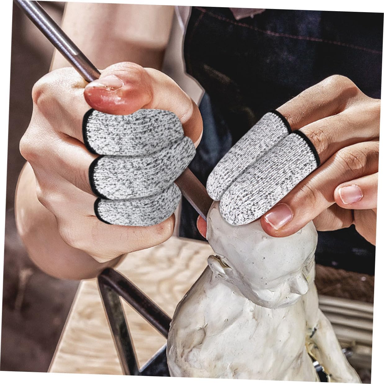 6 Pairs High-Grade Cut Resistant Finger Protective Sleeves for Men and Women Abrasion Resistant Finger Cots with Mixed Colors Gray Blue Black Reusable for Carving and Picking Tasks