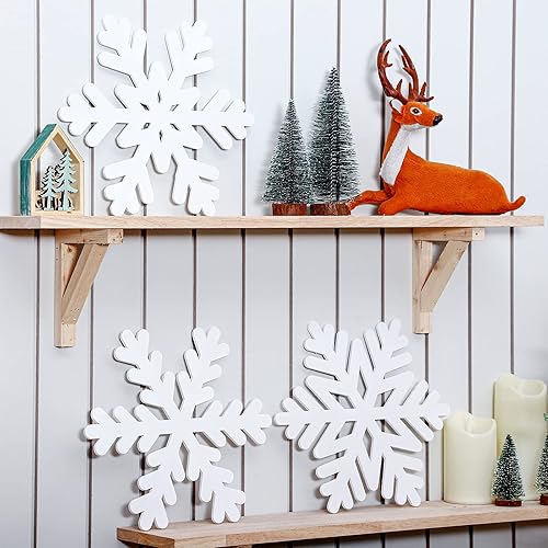 Miniatura 4 de Spiareal 3 piezas de copos de nieve de madera de Navidad para pared, copos de nieve blancos grandes de 12 pulgadas, adornos de copos de nieve de