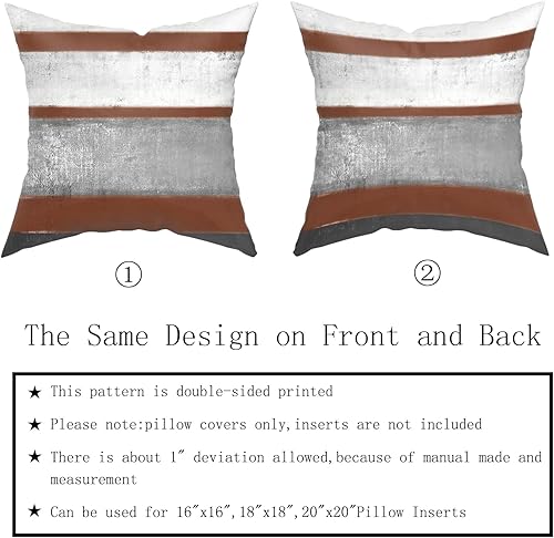 Miniatura 5 de Juego de 2 fundas de almohada de color naranja quemado de 20 x 20 pulgadas, color gris claro, gris y blanco, modernas, arte abstracto, a rayas, para
