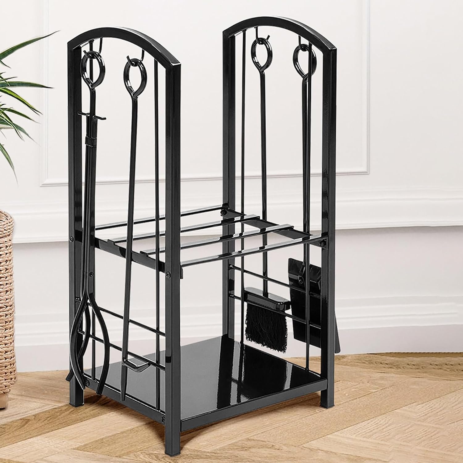 Gtzly Fireplace Accessories, Fireplace Log Rack with Fireplace Tools Set, Fire Wood Holder with Tongs, Poker, Brush and Shovel, Metal Firewood Rack Indoor Outdoor