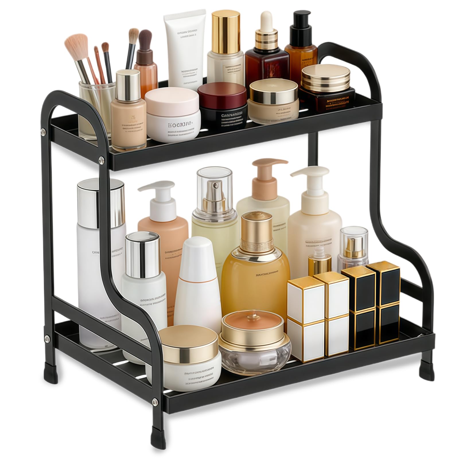 Meetoz Makeup Organiser For Vanity, 2 Tier Bathroom Organiser And Storage,Kitchen Countertop Organizer,For Bathroom Counter, Vanity, Toiletry, Coffee Station, Kitchen Countertop And Condiment