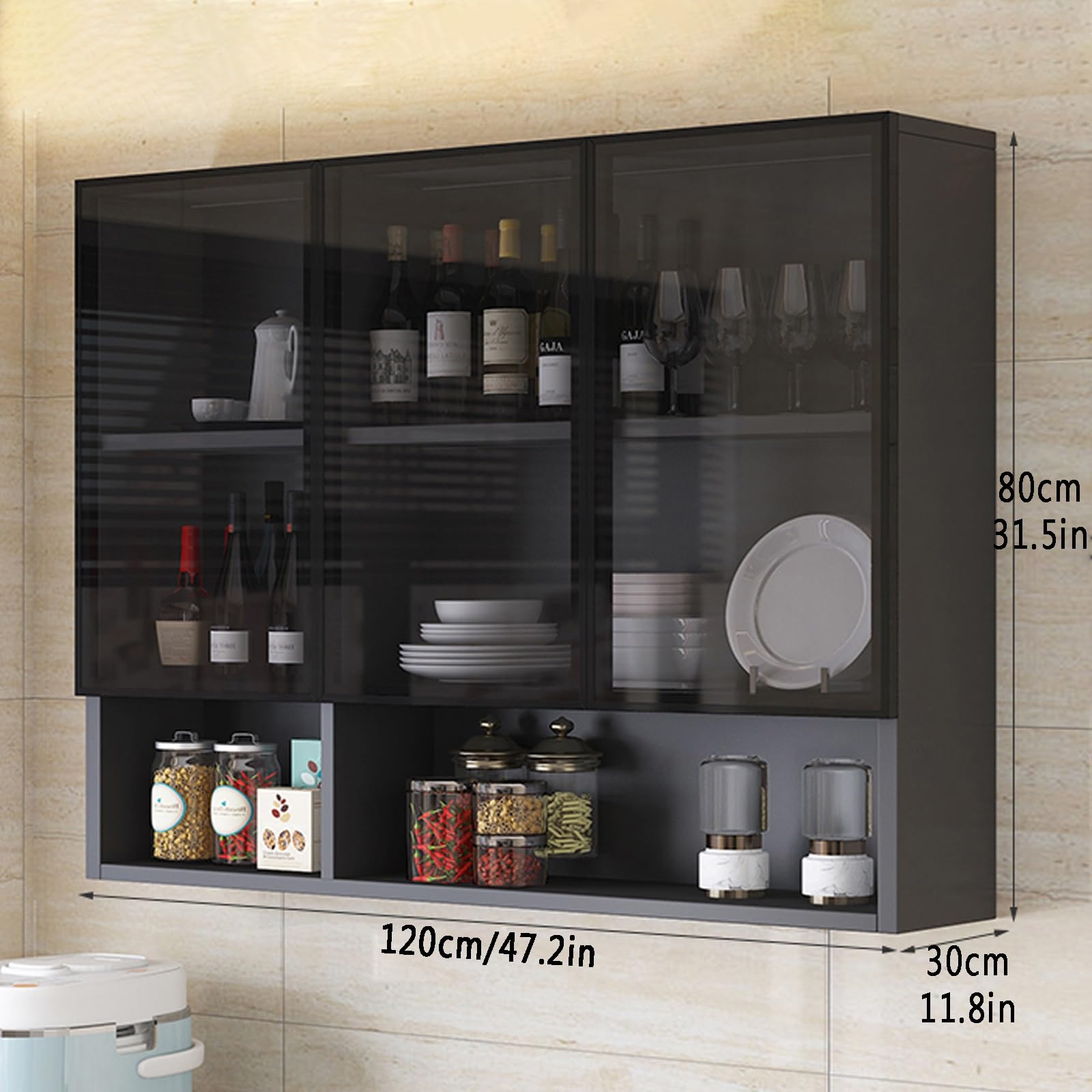 Vitrina Pared Gecheer 2 Armarios De Pared, Aparador, Aparador, Mueble  Suspendido, Mueble Colgante, De Pared, Armario Con Vitrina, Armario De  Pared Para La Cocina, Armario De Cocina, Color Gris Sonoma Vitrinas De, image size:1600x1600