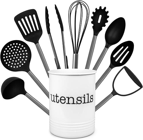 Miniatura 1 de Country Kitchen - Juego de utensilios de cocina (10 piezas, nailon, con soporte, herramientas de cocina y accesorios con asas redondeadas de
