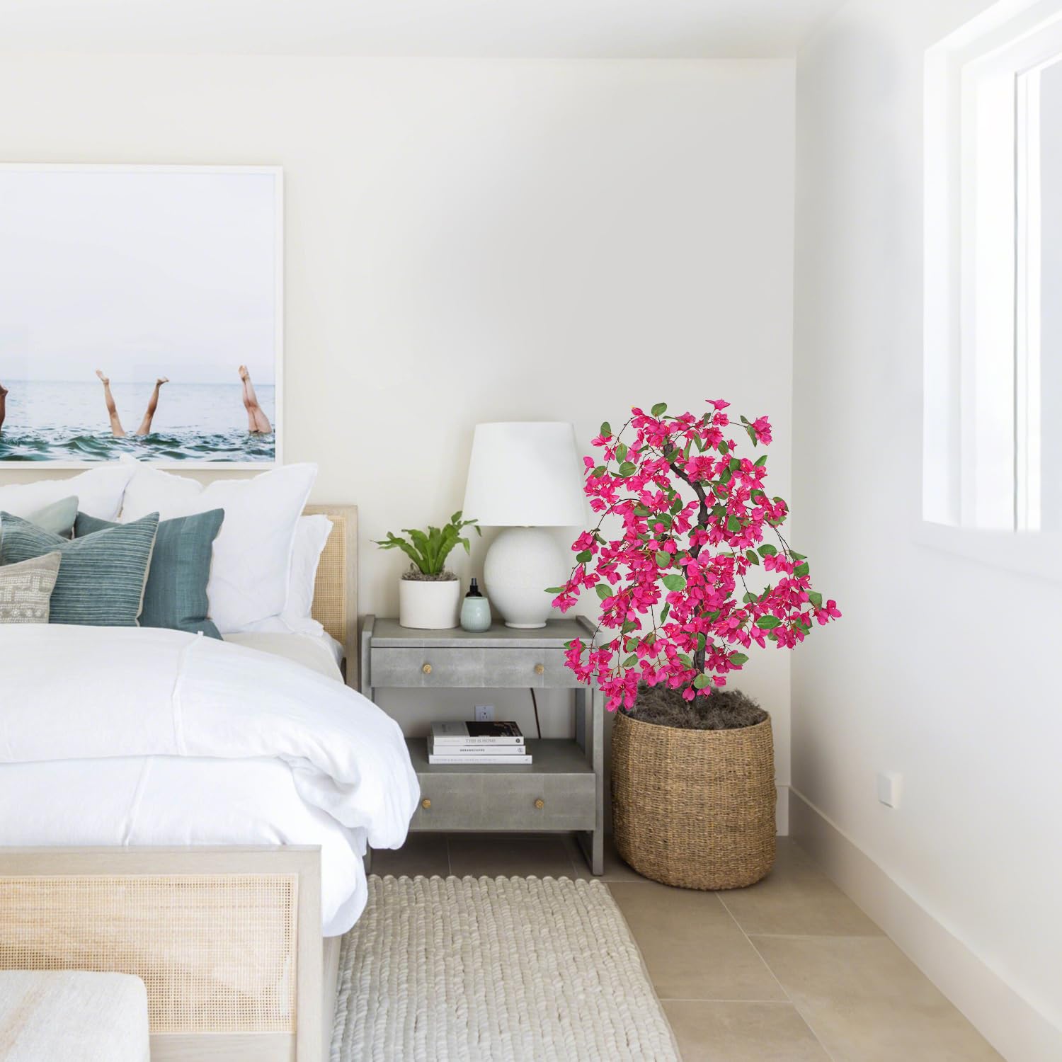 75 cm Bougainville Kunstblumen Künstlicher Baum mit Blüten Kunstbaum Deko Frühling Kunstpflanzen Groß Dekoblumen für Eingang Balkon Fensterbank Ecke Deko im Wohnzimmer Schlafzimmer Büro