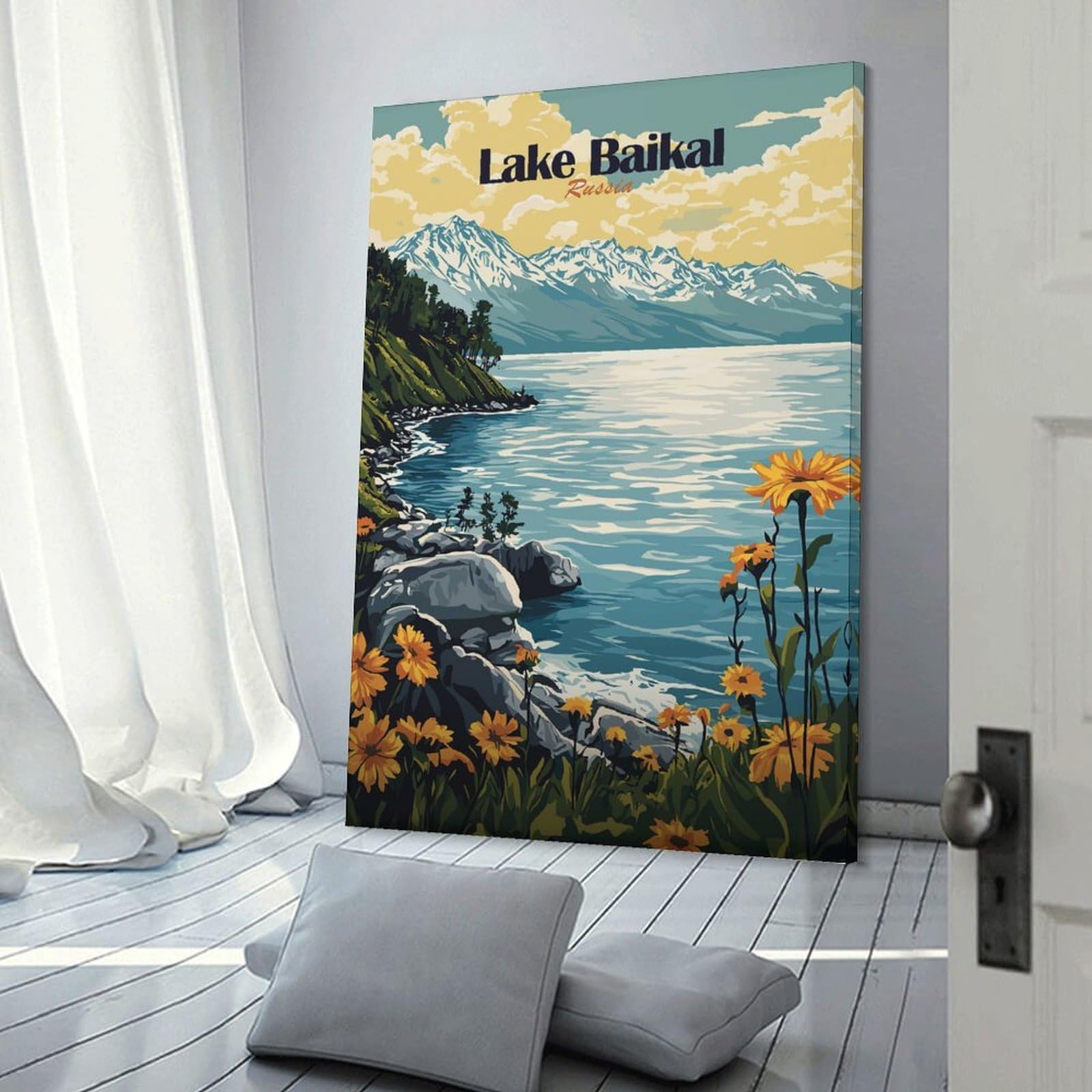 Junmoney Lake Baikal Landscape Wall Art Print 24x36inch(60x90cm), for Lounge, Study, Hallway Or Flat Walls, Decorative Artwork with Broad Appeal