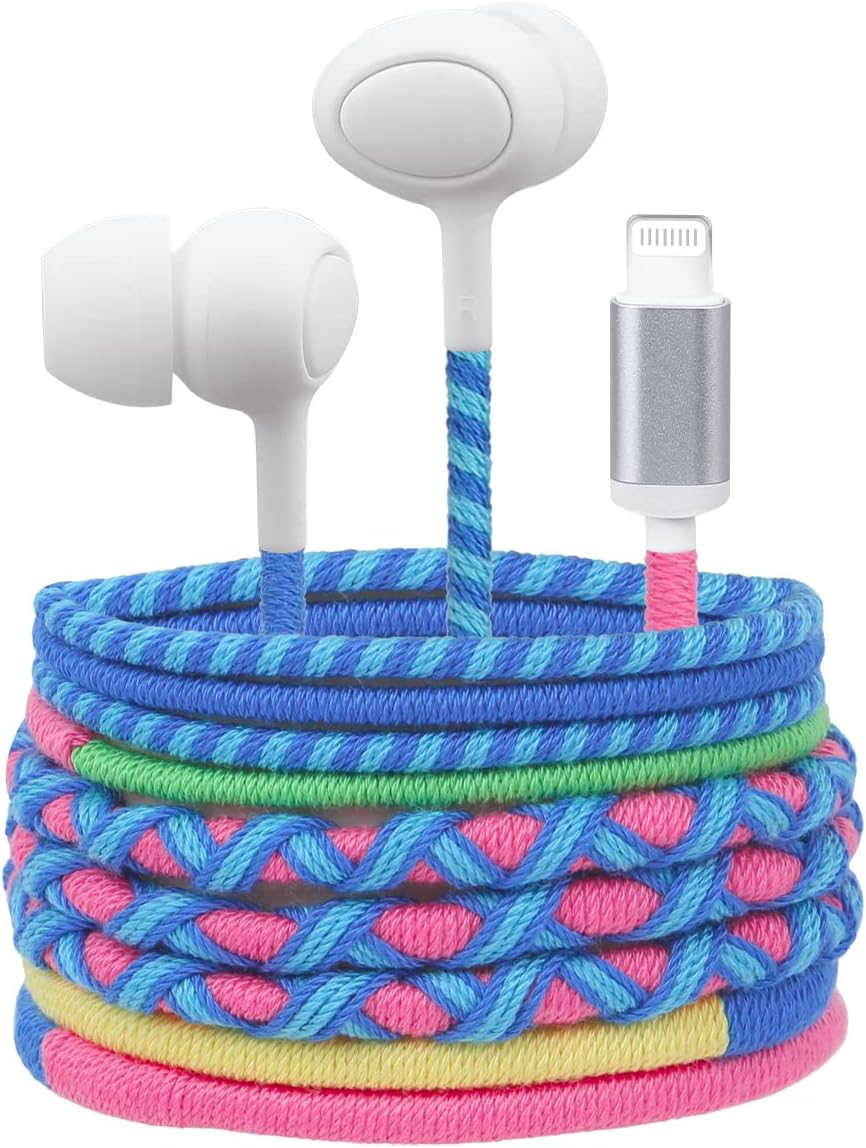URIZONS Lighting Auriculares Colorido Trenzado alámbricos con Cable - y Control Remoto para iPhone 7/8/max/12/11/14 iPod/Mac tabletas portátiles Trenzado Tejido a Mano Tribe Hilo