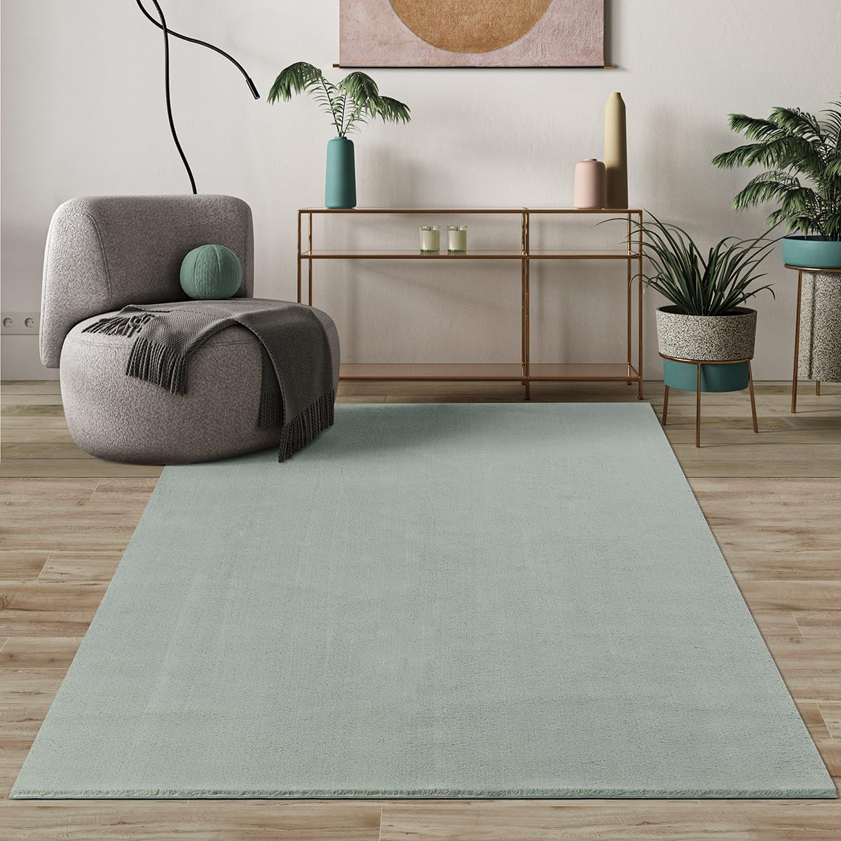 Mia's Teppiche Comfort, Alfombra Moderna de Pelo Corto y Suave, Antideslizante, Lavable hasta 30 Grados, súper Suave, Aspecto de Piel, Verde, 60 x 110 cm