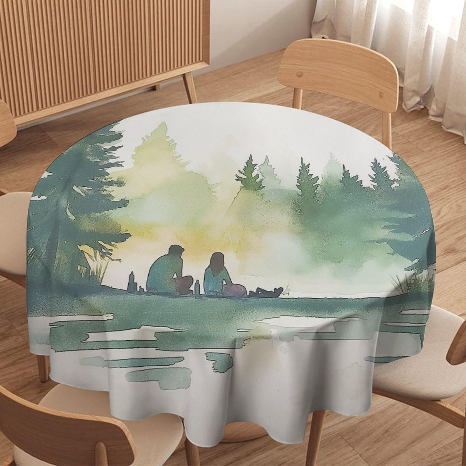 ORDOBO Round Table Cover -Forest Landscape Print Home Table Cover For Dinner Kitchen Holiday Outdoors Protect Table Waterproof Dust-Proof Decoration 152X152Cm