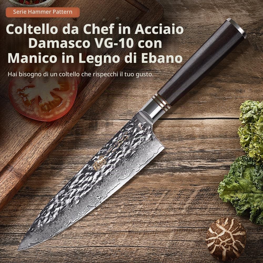 FINDKING Coltello da Chef Damasco 19 cm, VG-10, Stile Giapponese