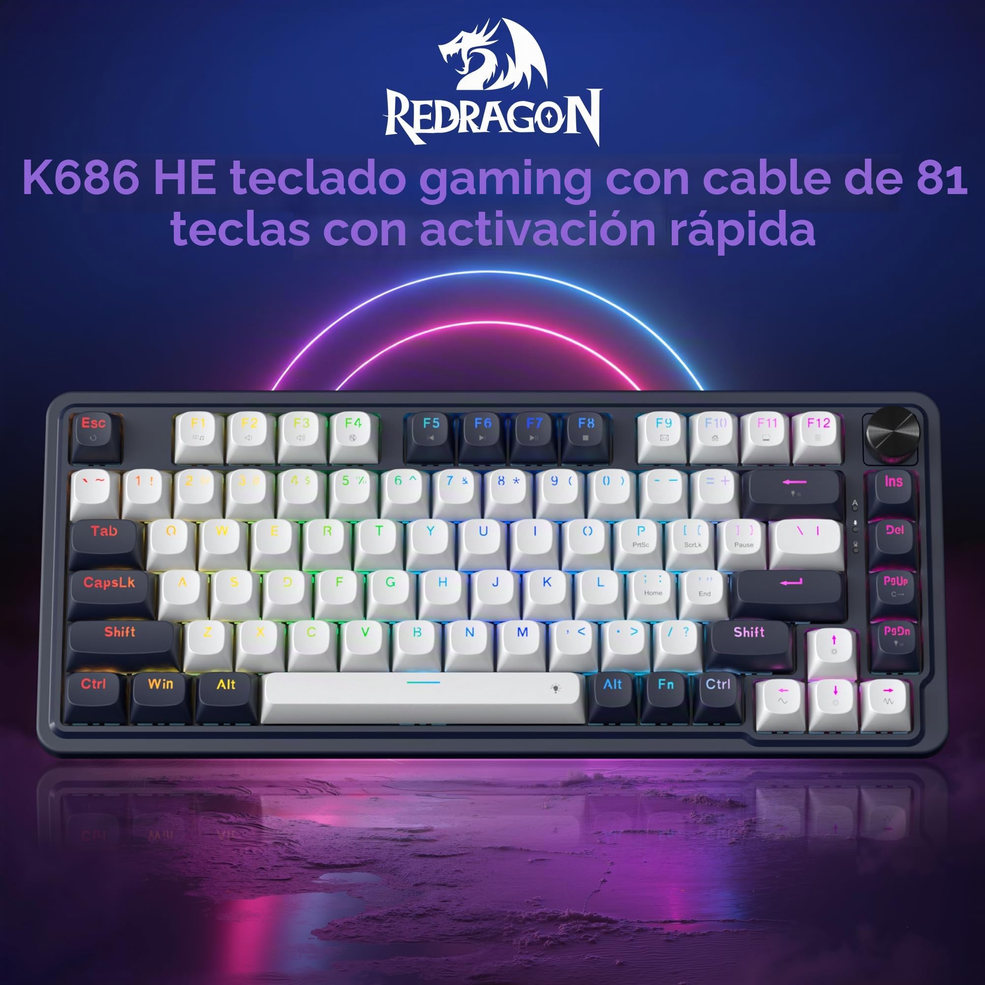 Redragon K673 Teclado Mecánico Magnético Cableado RGB | Diseño Blanco y Negro Alta Precisión Disposición US Ergonómico Gaming Interruptores Personalizados