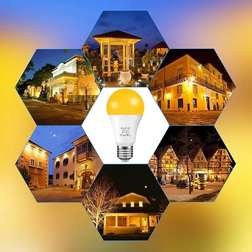 Miniatura 7 de Bombilla LED amarilla ámbar, bombillas de 7 W, equivalente a 40 W, A19, bombillas LED de encendidoapagado automático para exteriores, luces de