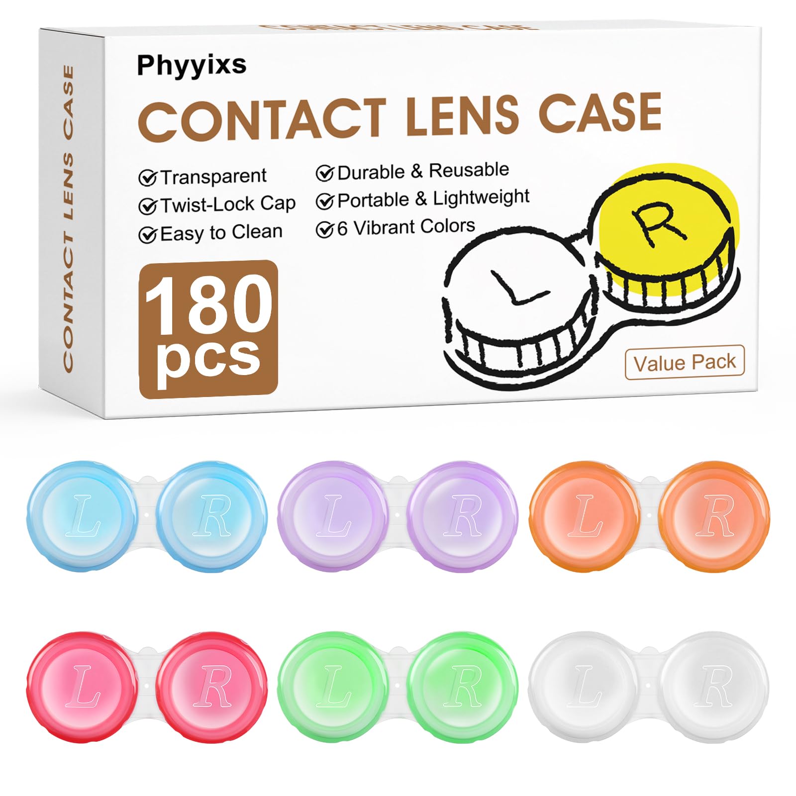 Phyyixs 180 Pack Contact Lens Cases Bulk