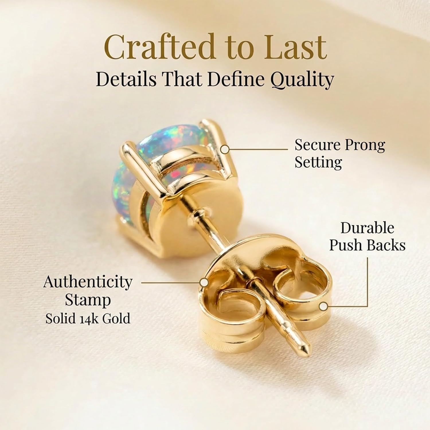14k Gold 6MM Round Stud Gemstone Earrings | Hypoallergenic Solitaire Gemstone Studs with 14K Gold Backs | Lightweight Birthstone Earrings with Gift Box by MAX + STONE