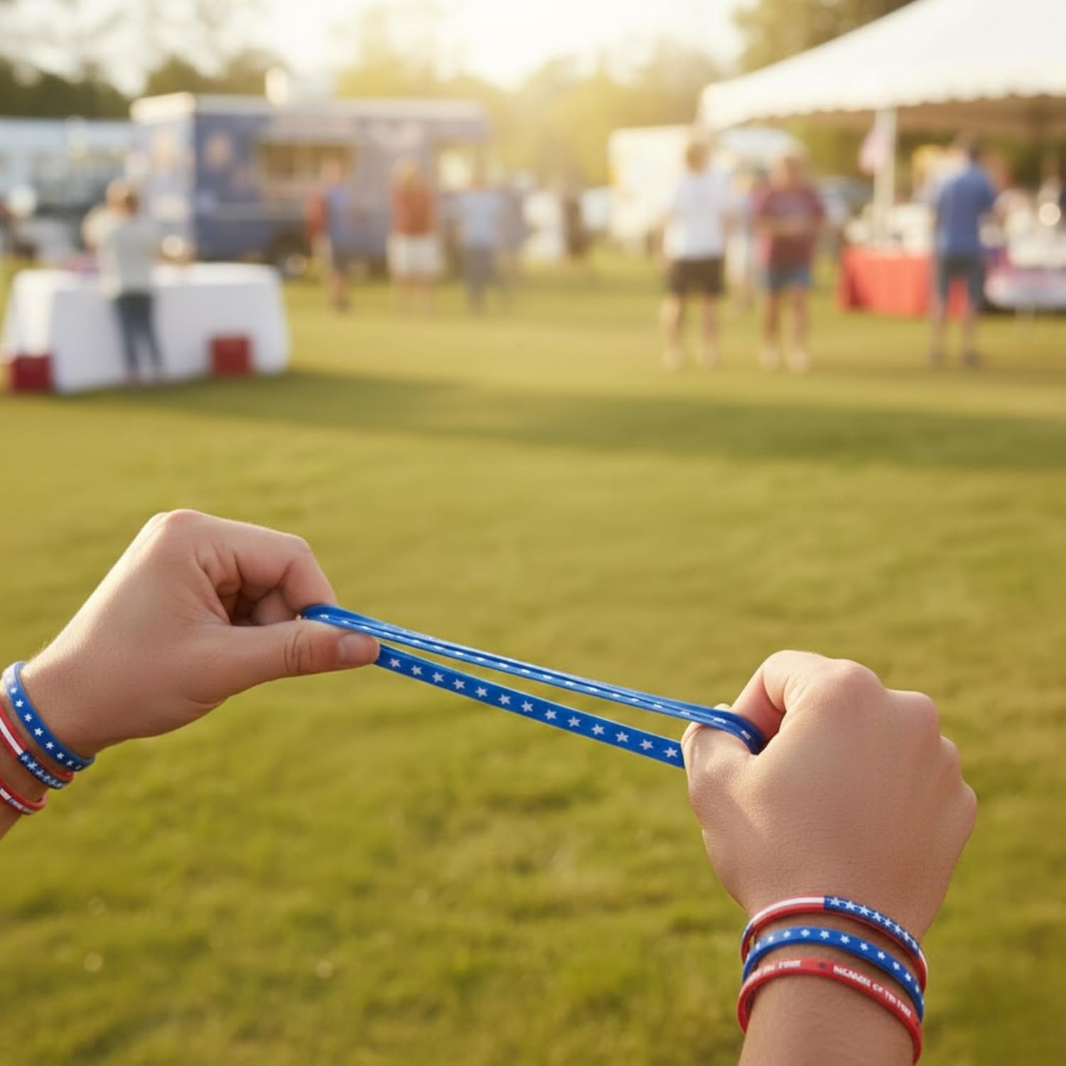 Fun Express Patriotic Thin Silicone Bands for Fourth of July - Rubber Bracelets - 24 Pieces