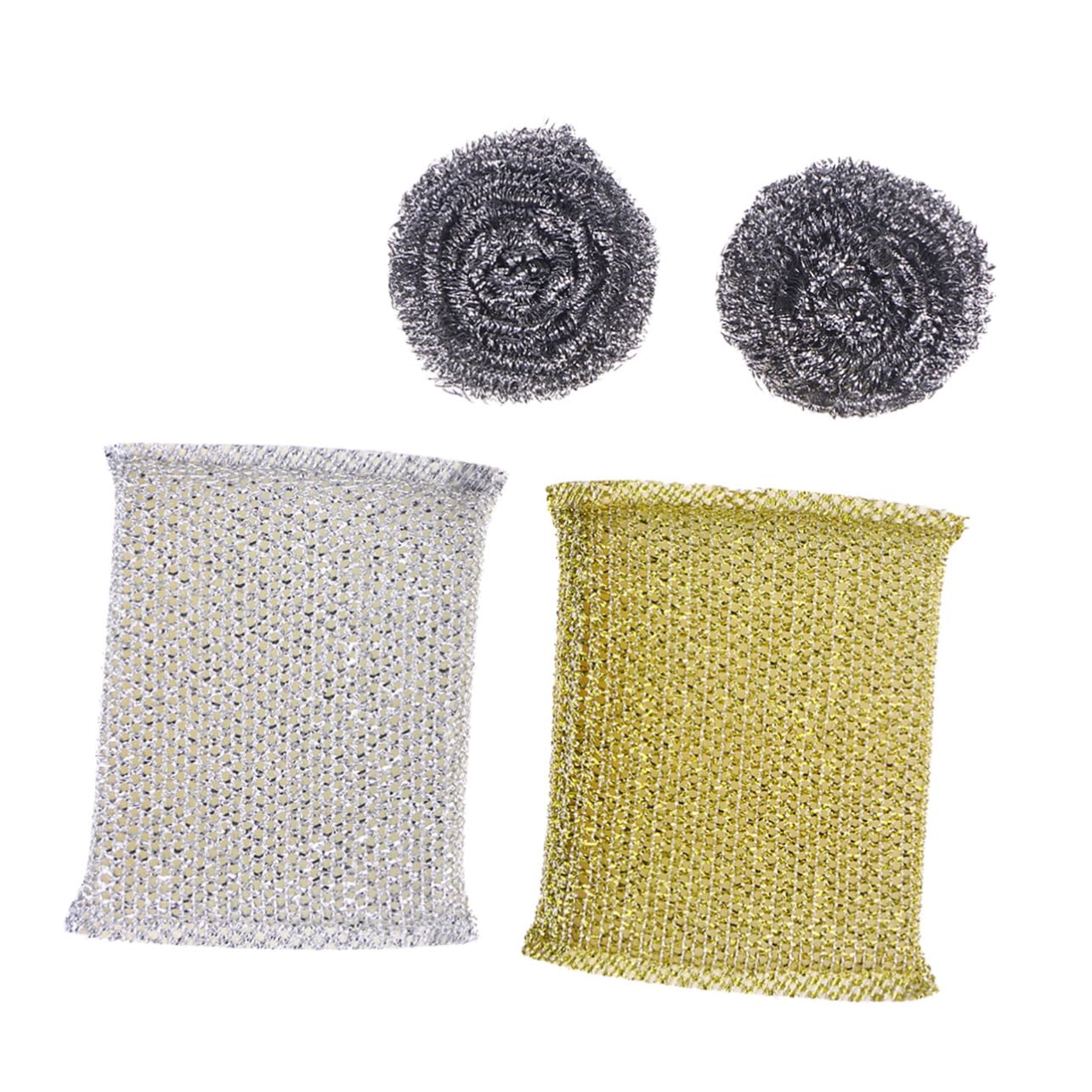 FOMIYES 2 Sponges 2 Steel Wool Pads Dish Washing Scrub Brush Set Non Scratch Rustproof for Ceramic Cooktops Random